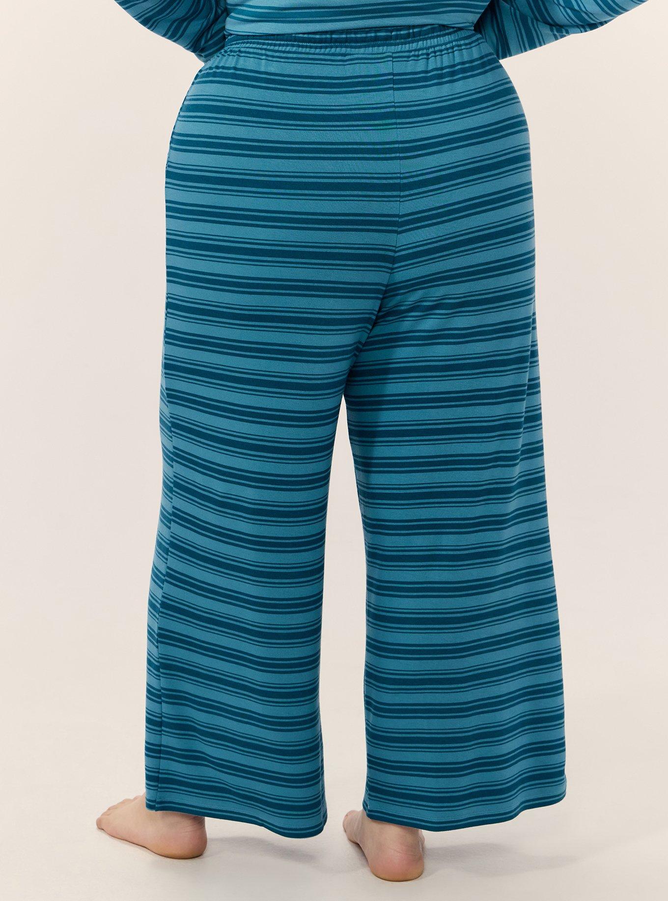 Lightweight French Terry Wide-Leg Lounge Pant, KIRSTEN STRIPE TEAL, alternate