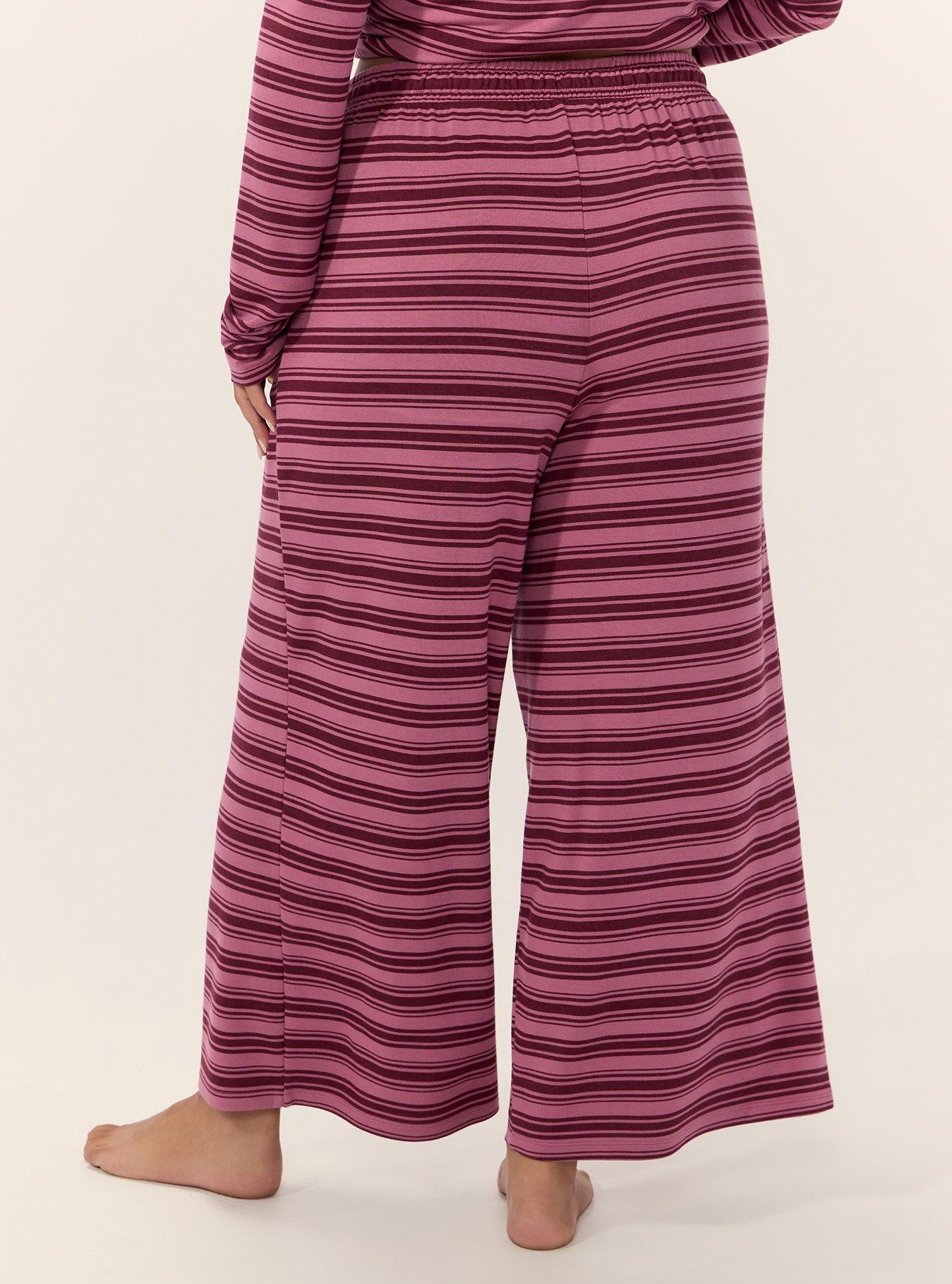 Lightweight French Terry Wide-Leg Lounge Pant, KIRSTEN STRIPE MAUVE, alternate