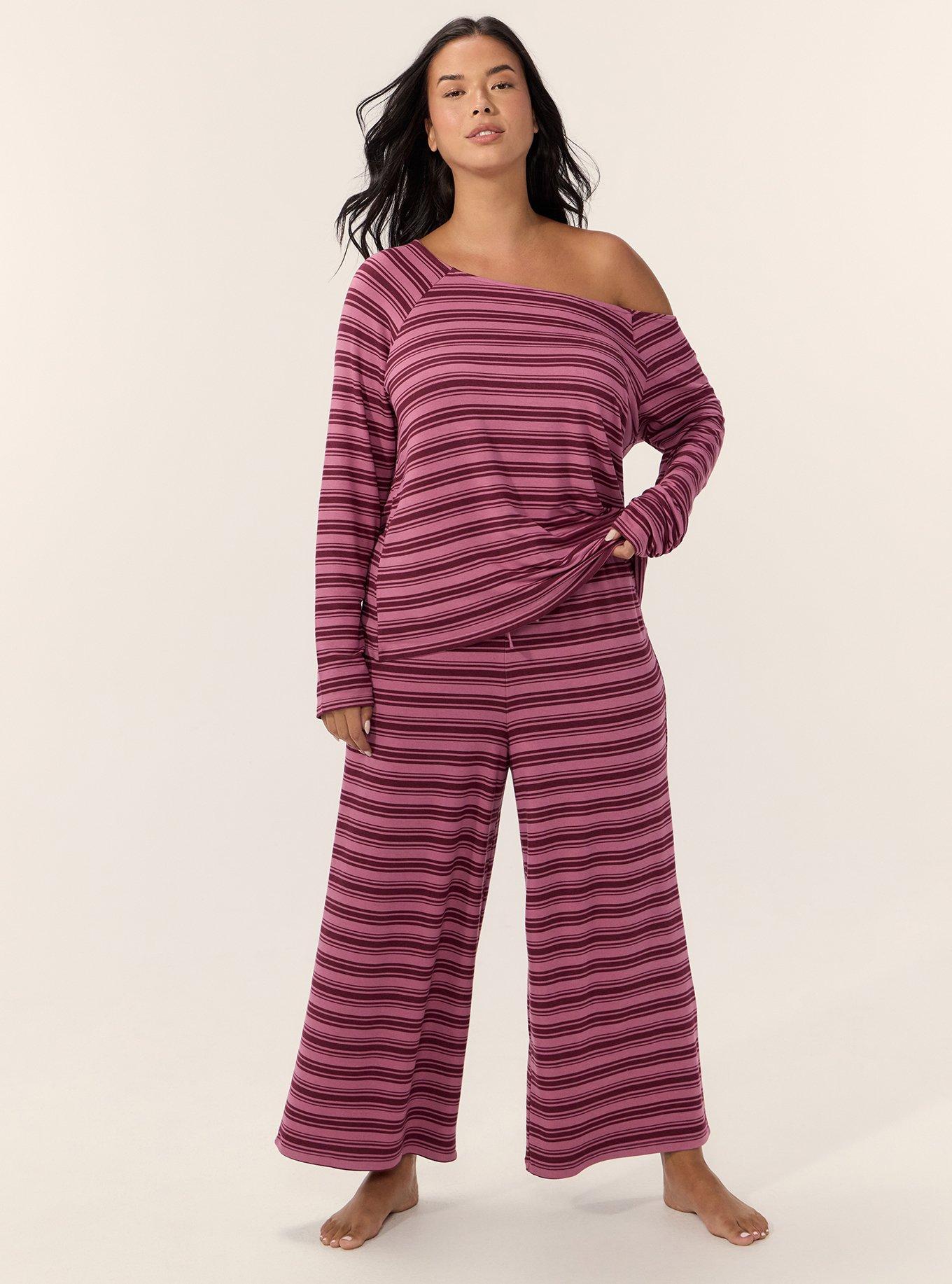 Lightweight French Terry Wide-Leg Lounge Pant, KIRSTEN STRIPE MAUVE, hi-res