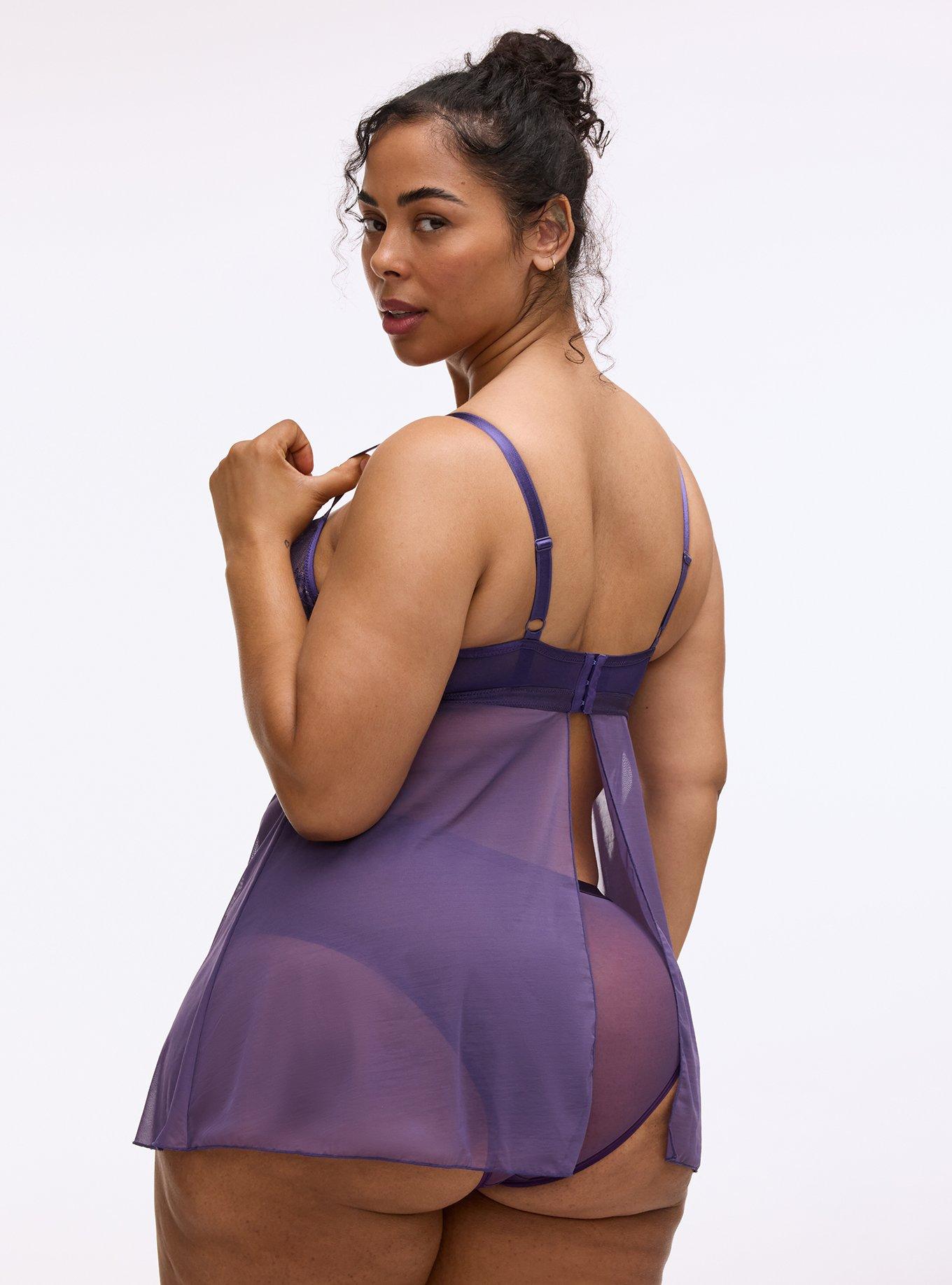 Nadia Lace & Mesh Underwire Open Back Babydoll, MULBERRY PURPLE, alternate