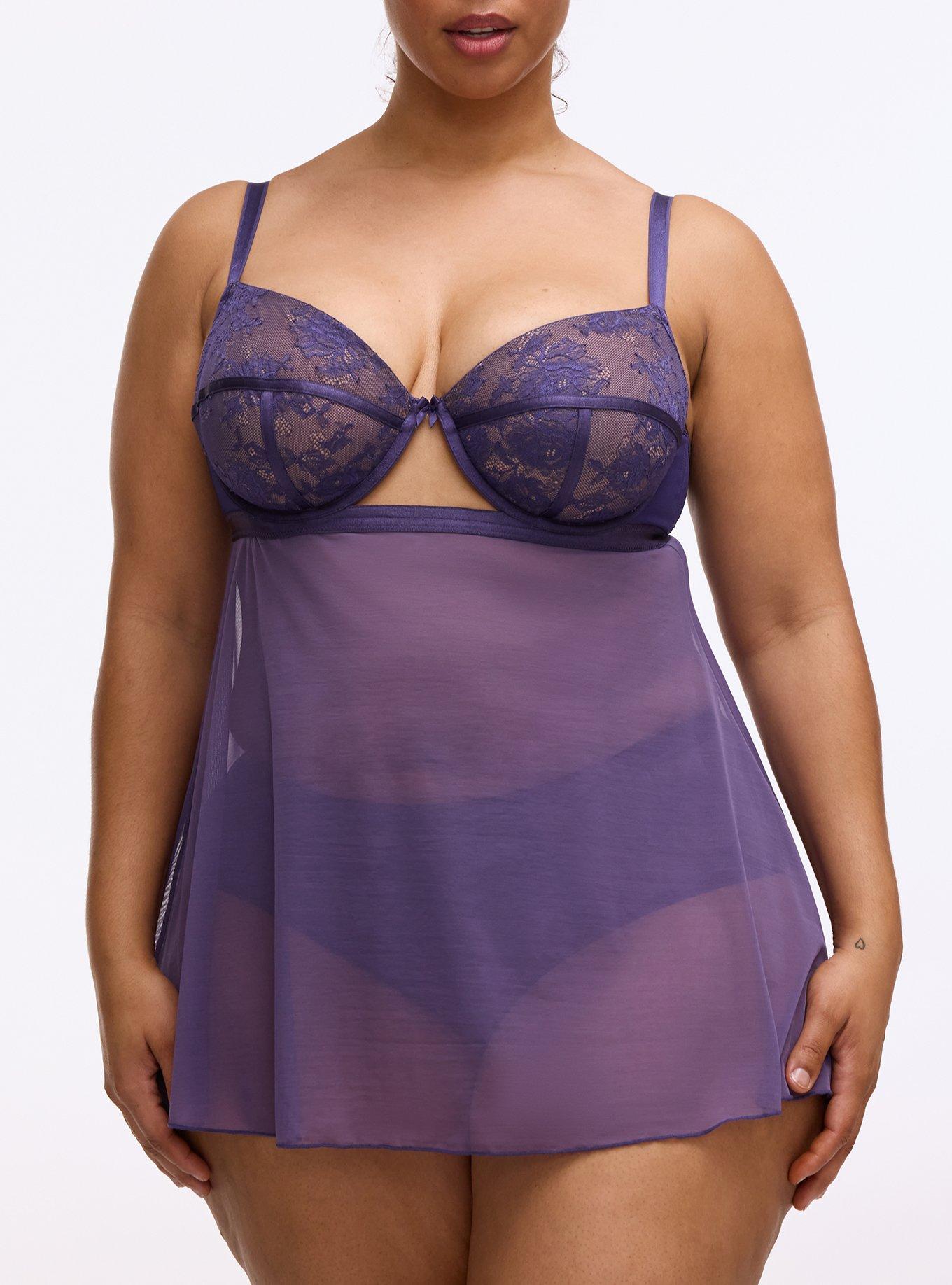 Nadia Lace & Mesh Underwire Open Back Babydoll, MULBERRY PURPLE, alternate