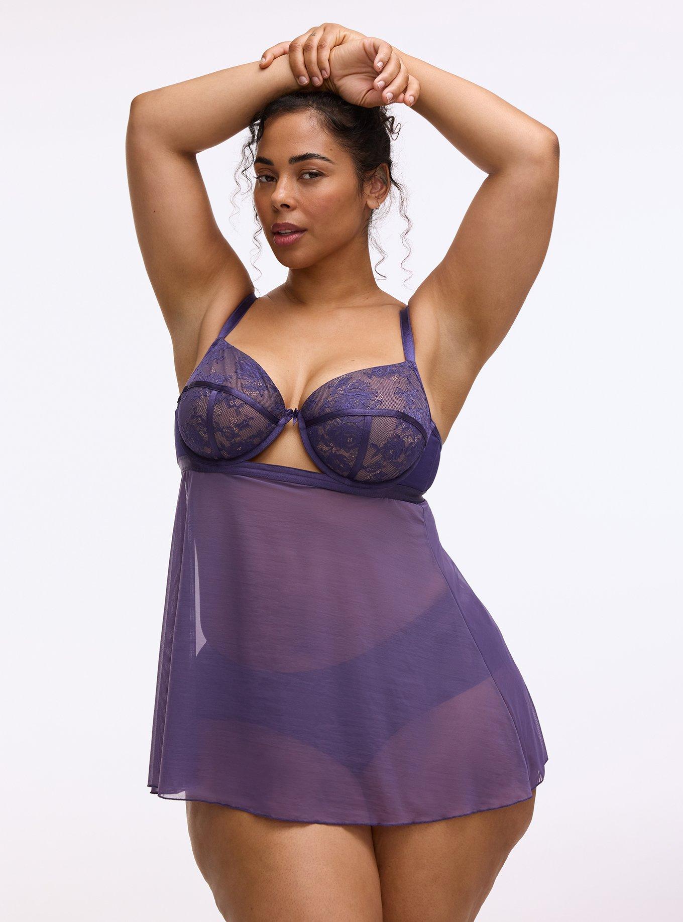 Nadia Lace & Mesh Underwire Open Back Babydoll, MULBERRY PURPLE, hi-res