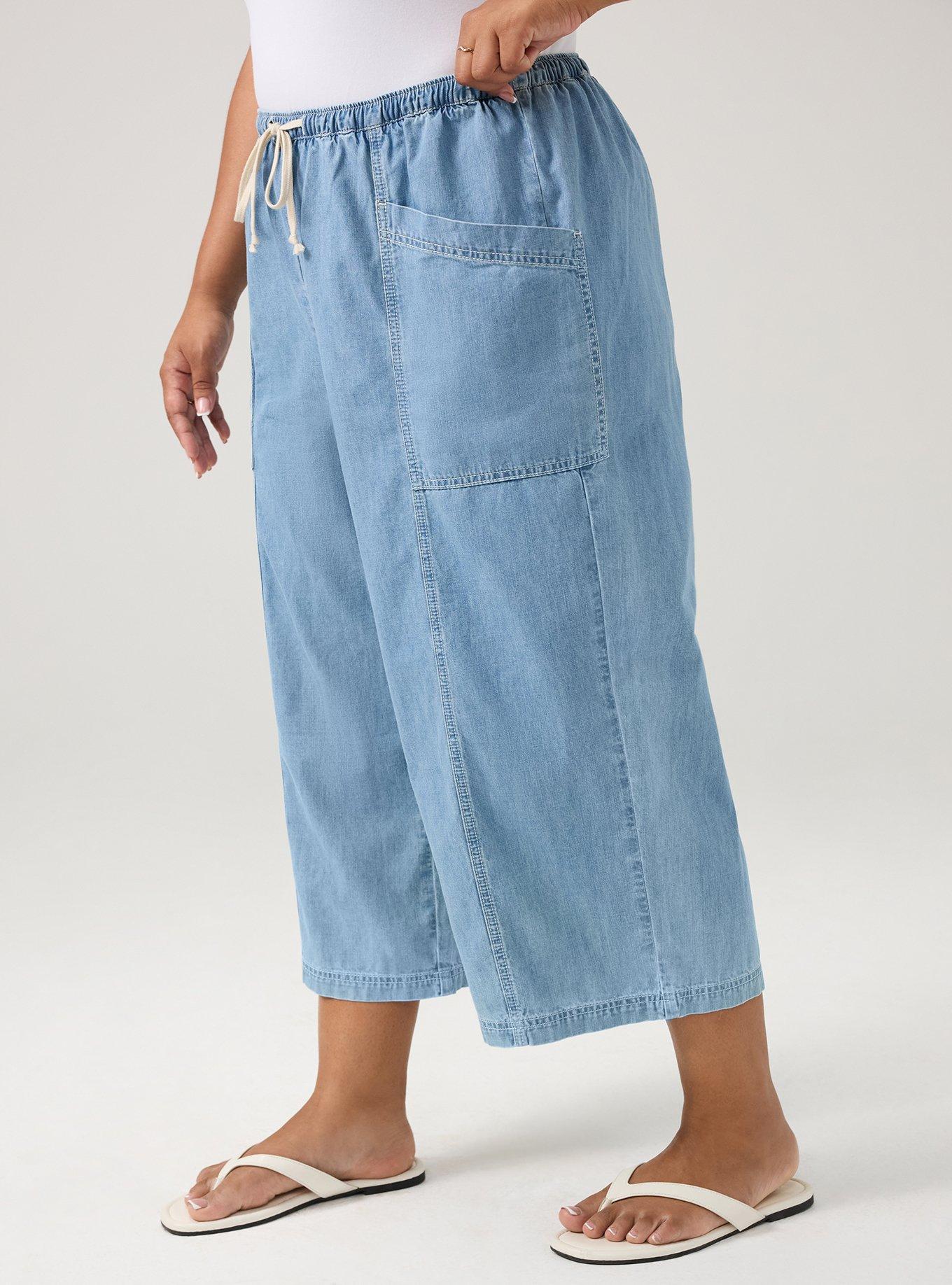 Plus Size Crop High-Rise Pull-On Lightweight Jean, LIGHT WASH, alternate