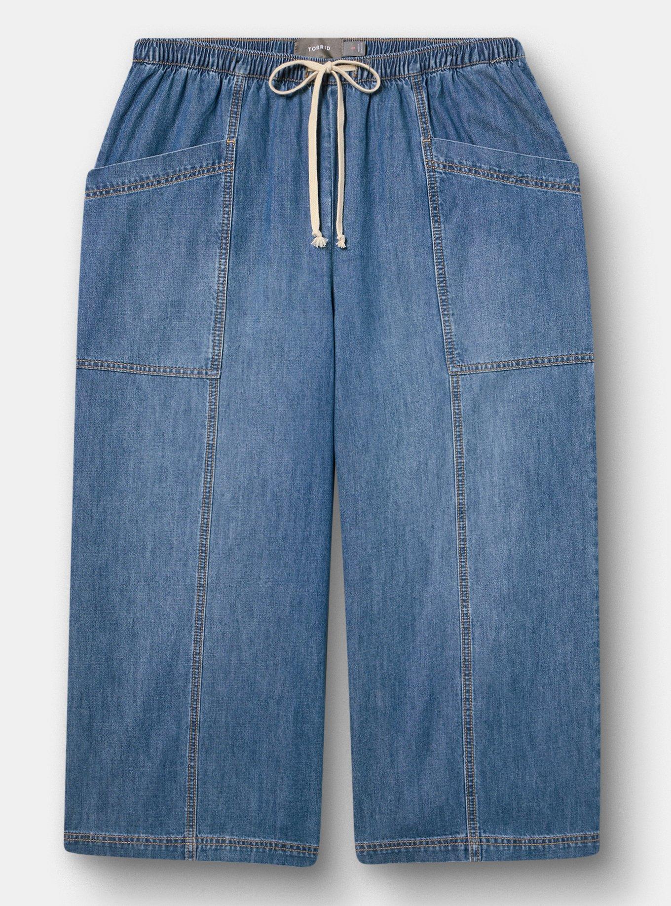 Plus Size Crop High-Rise Pull-On Lightweight Jean, MEDIUM WASH, hi-res