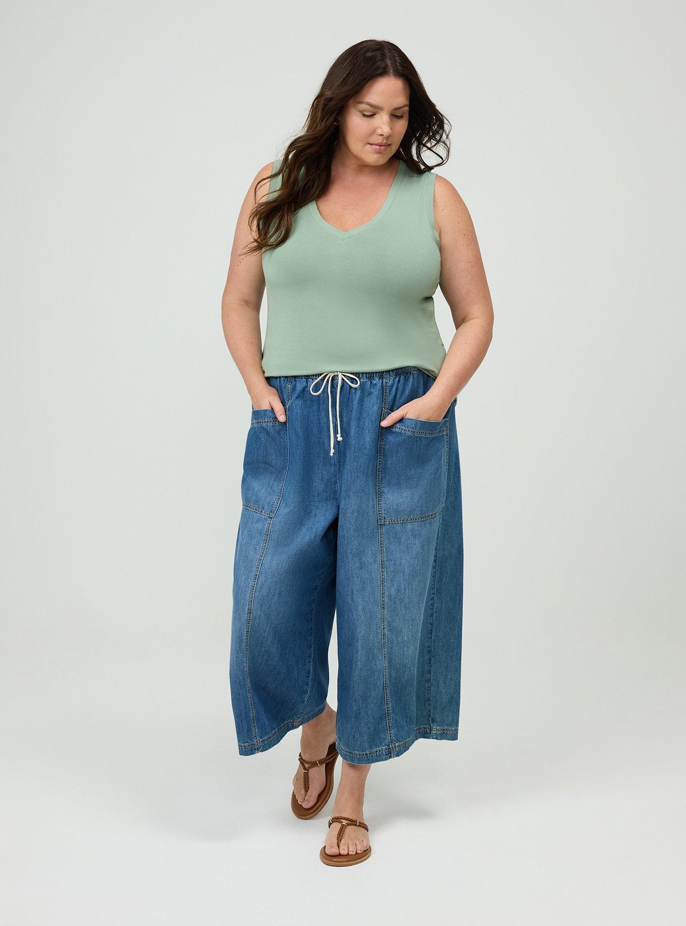 Plus Size Crop High-Rise Pull-On Lightweight Jean, MEDIUM WASH, hi-res