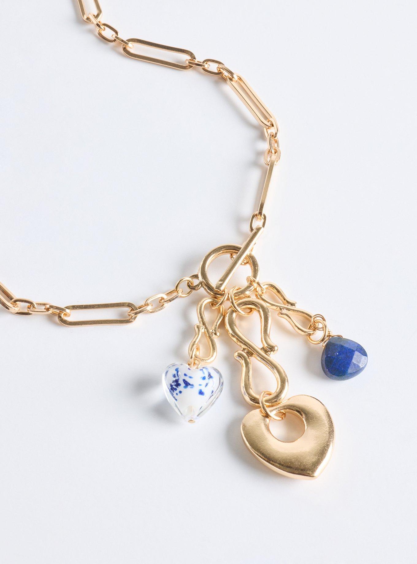 Link Heart Stone Lariat Necklace, , alternate