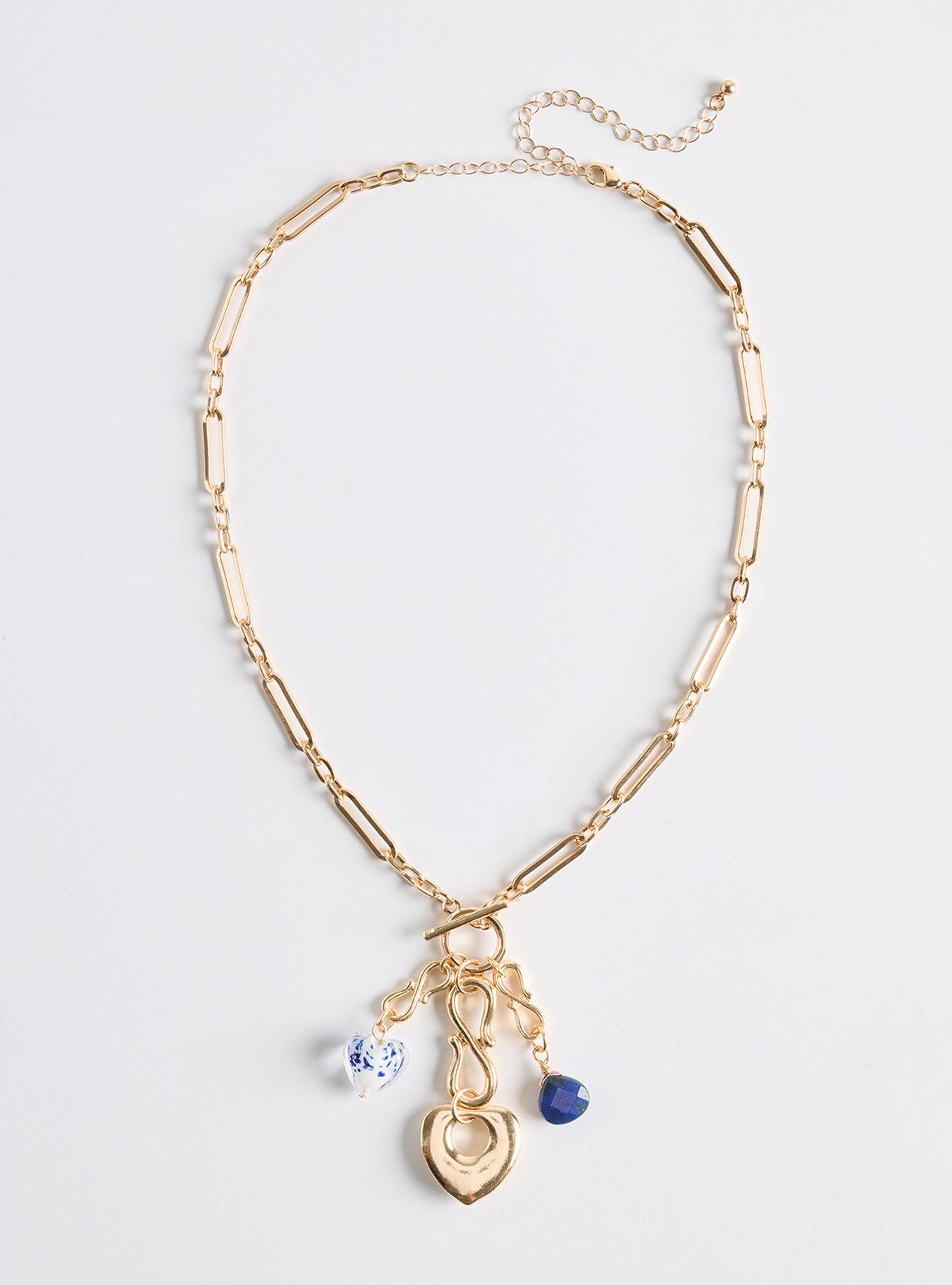 Link Heart Stone Lariat Necklace, , hi-res