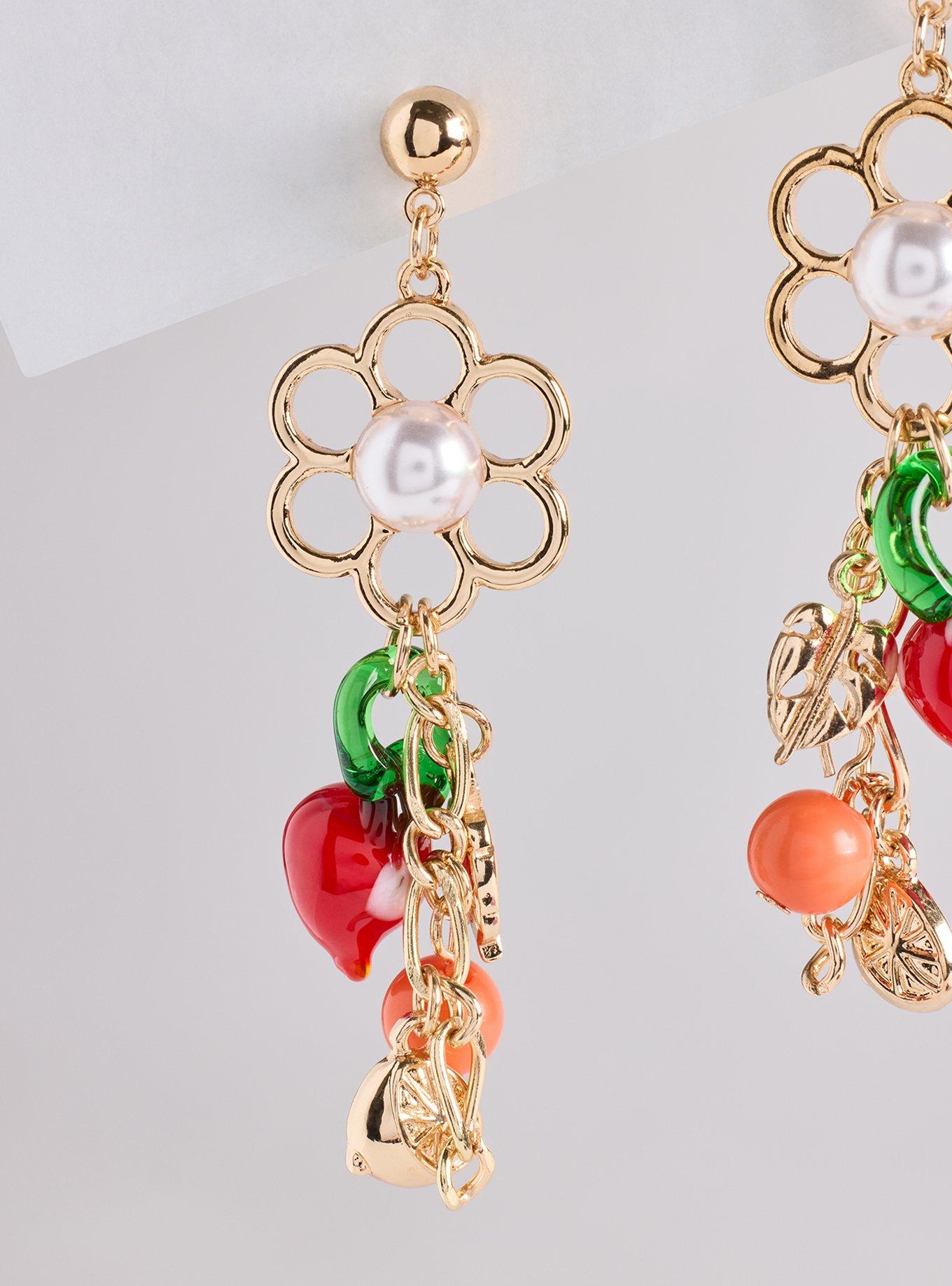 Floral Fruit Statement Earrings, , alternate
