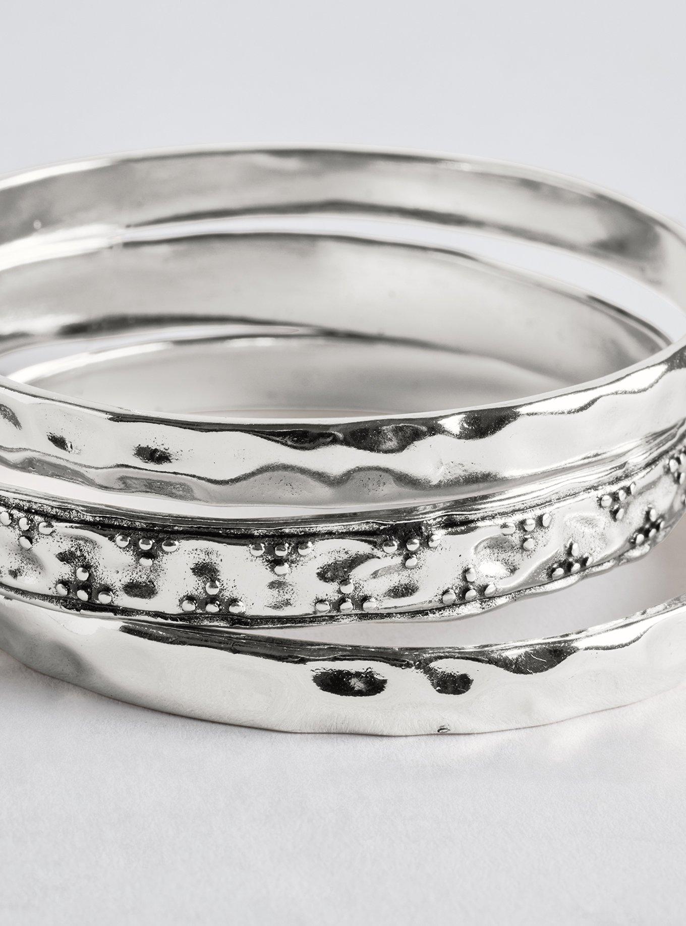 Hammered Bangle Set, SILVER, hi-res