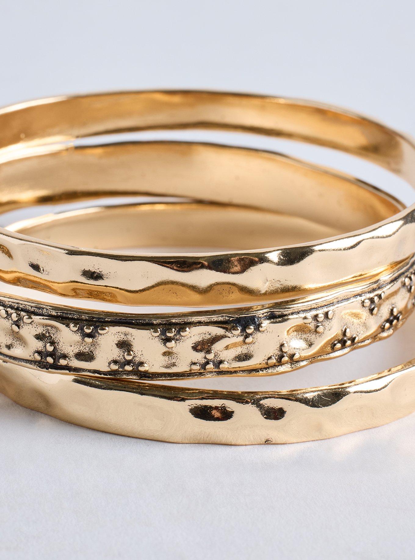 Hammered Bangle Set, GOLD, hi-res