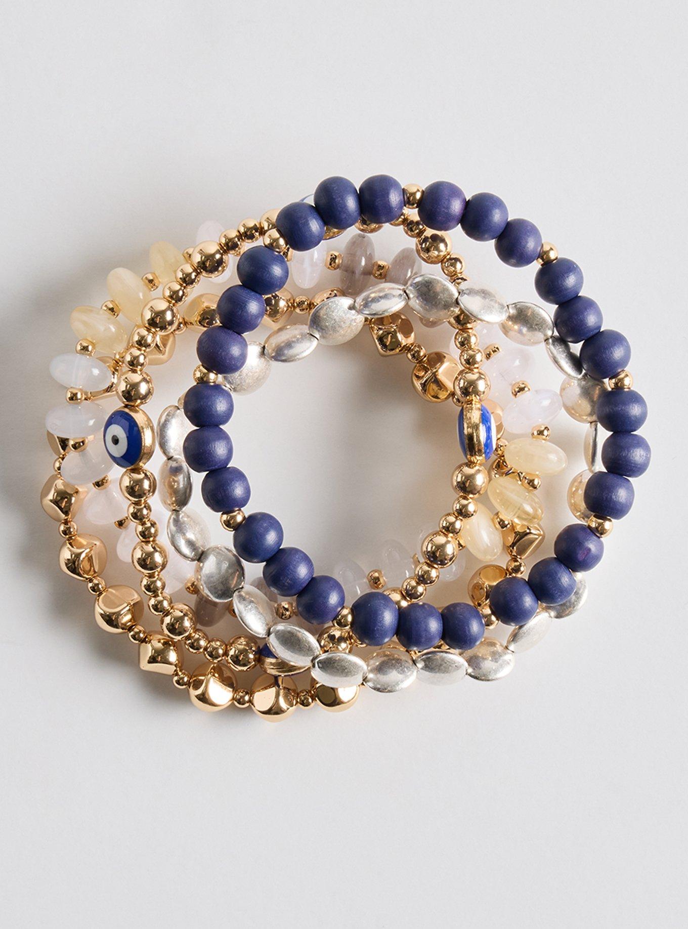 Beaded Eye Stretch Bracelet Set, GOLD, hi-res