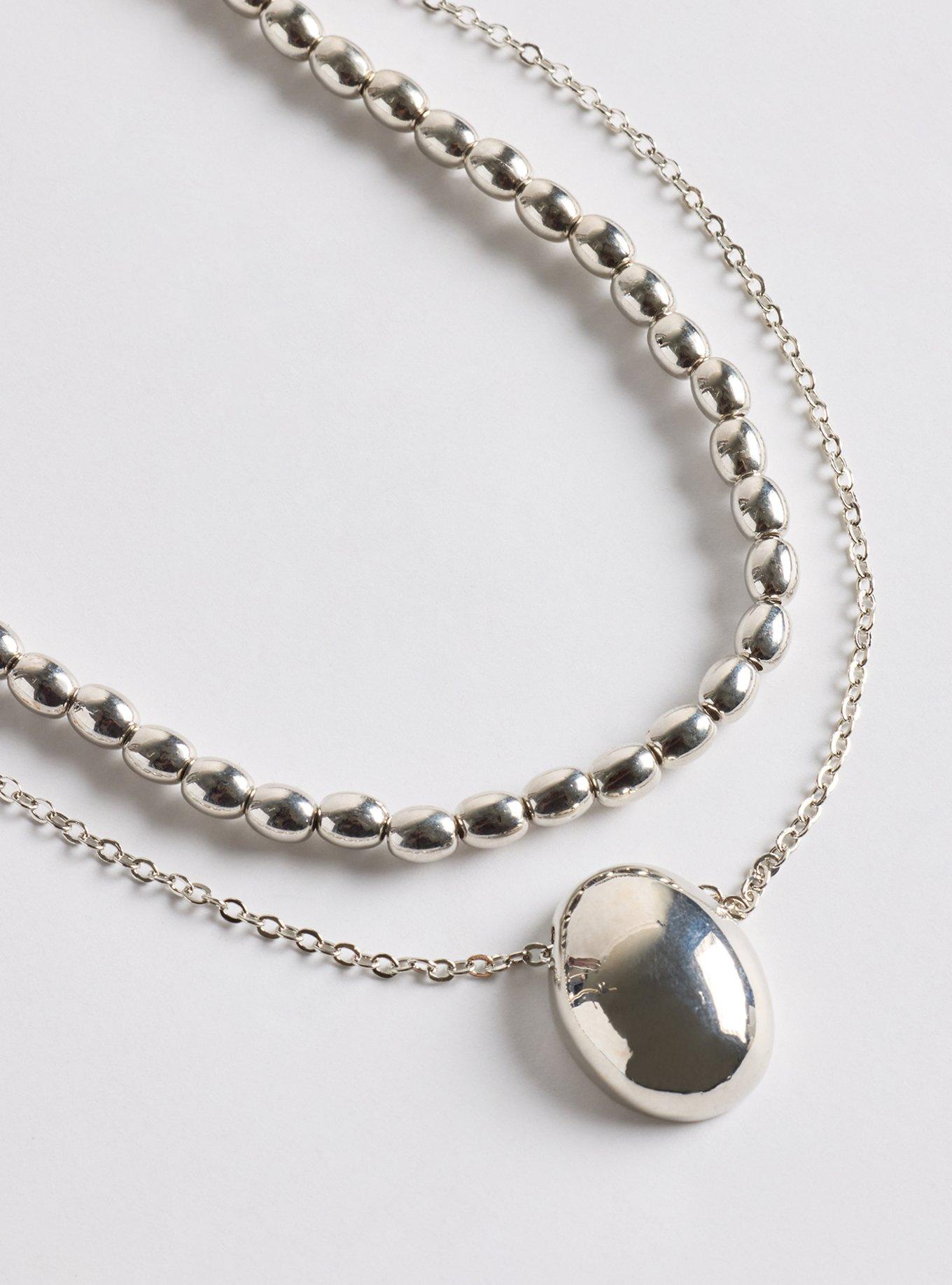 Shotbead Oval Drop Necklace, SILVER, alternate
