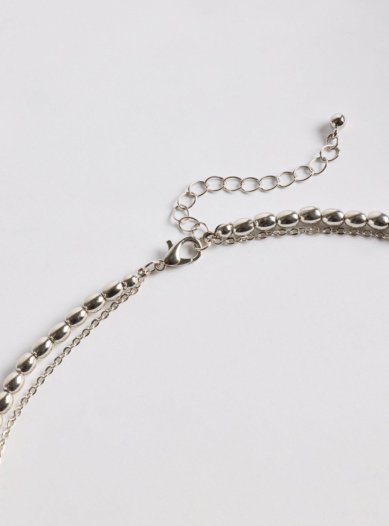 Shotbead Oval Drop Necklace, SILVER, alternate