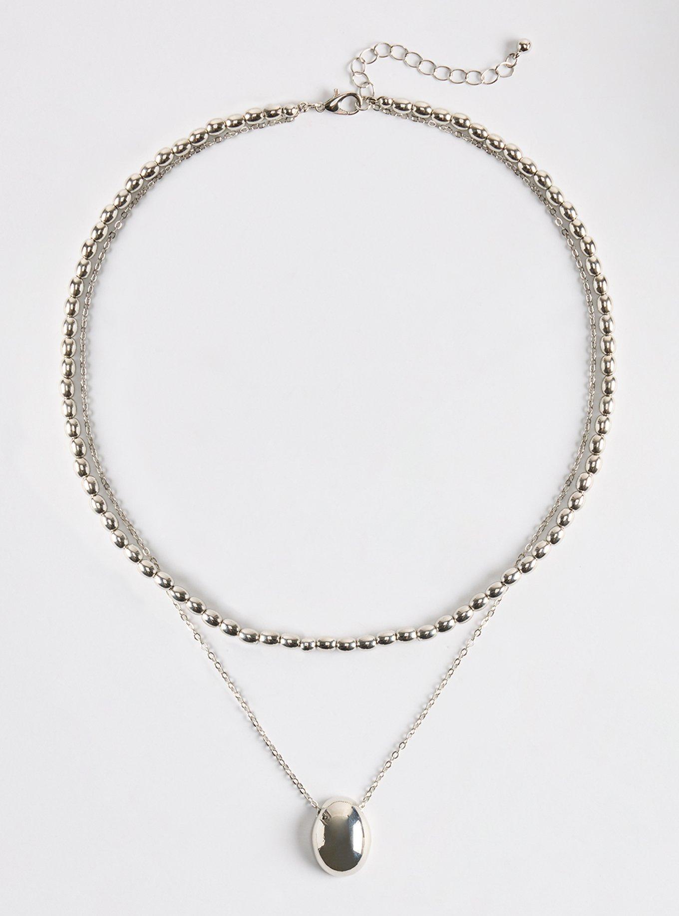 Shotbead Oval Drop Necklace, SILVER, hi-res