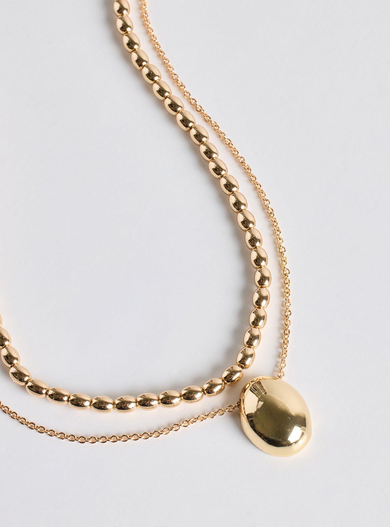 Shotbead Oval Drop Necklace, GOLD, alternate