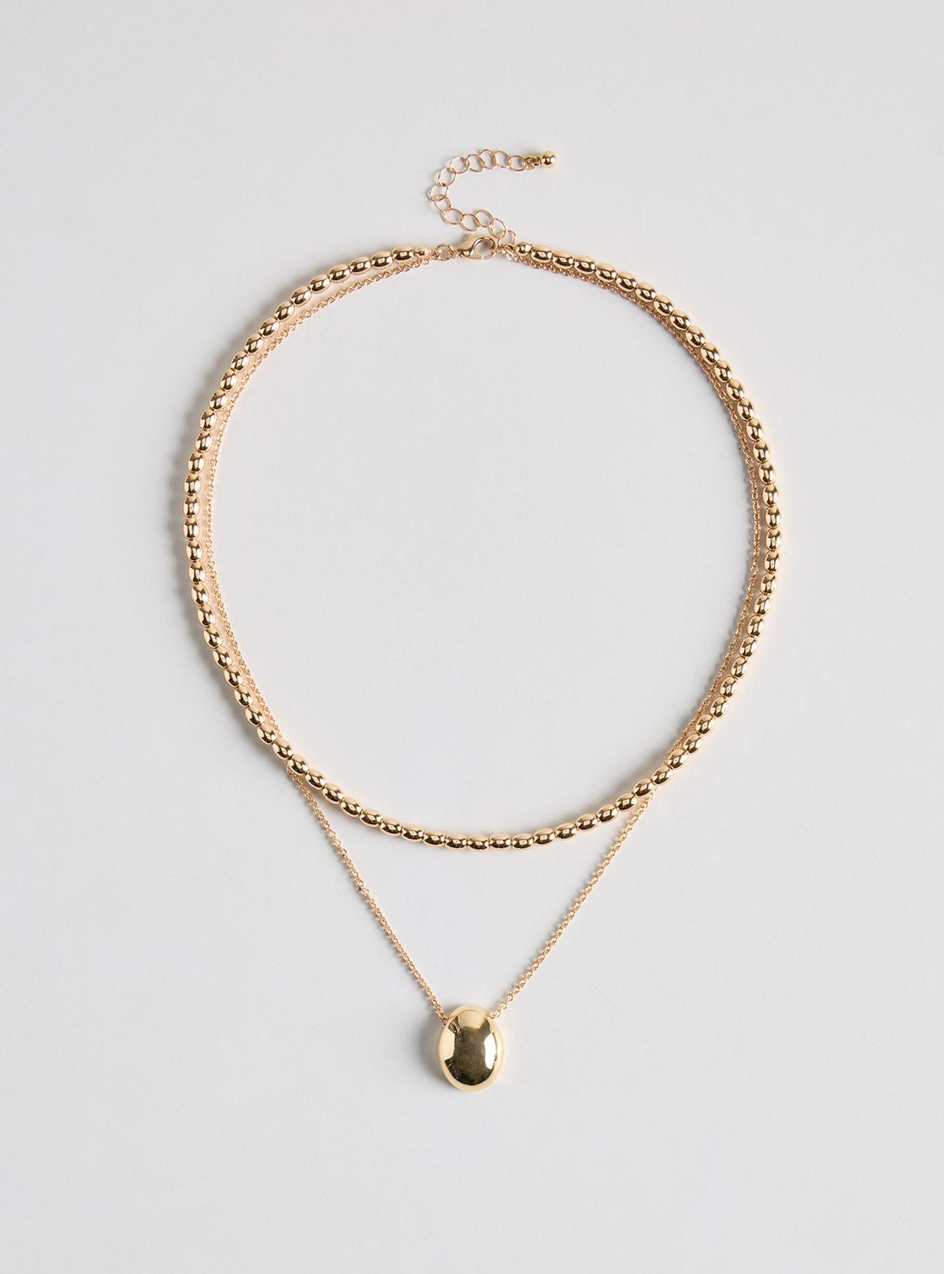 Shotbead Oval Drop Necklace, GOLD, hi-res