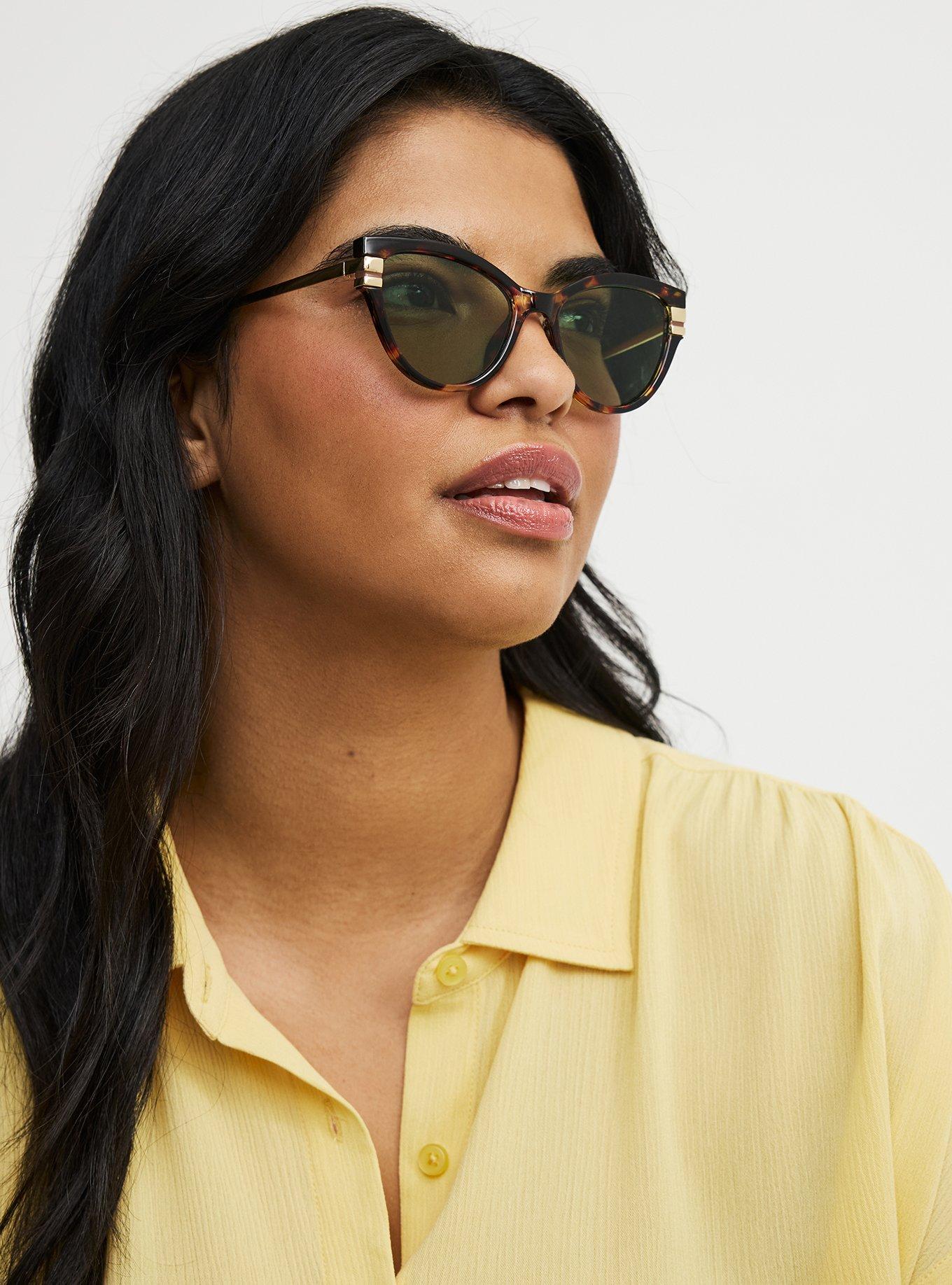 Cateye Metal Temple Sunglasses, , alternate