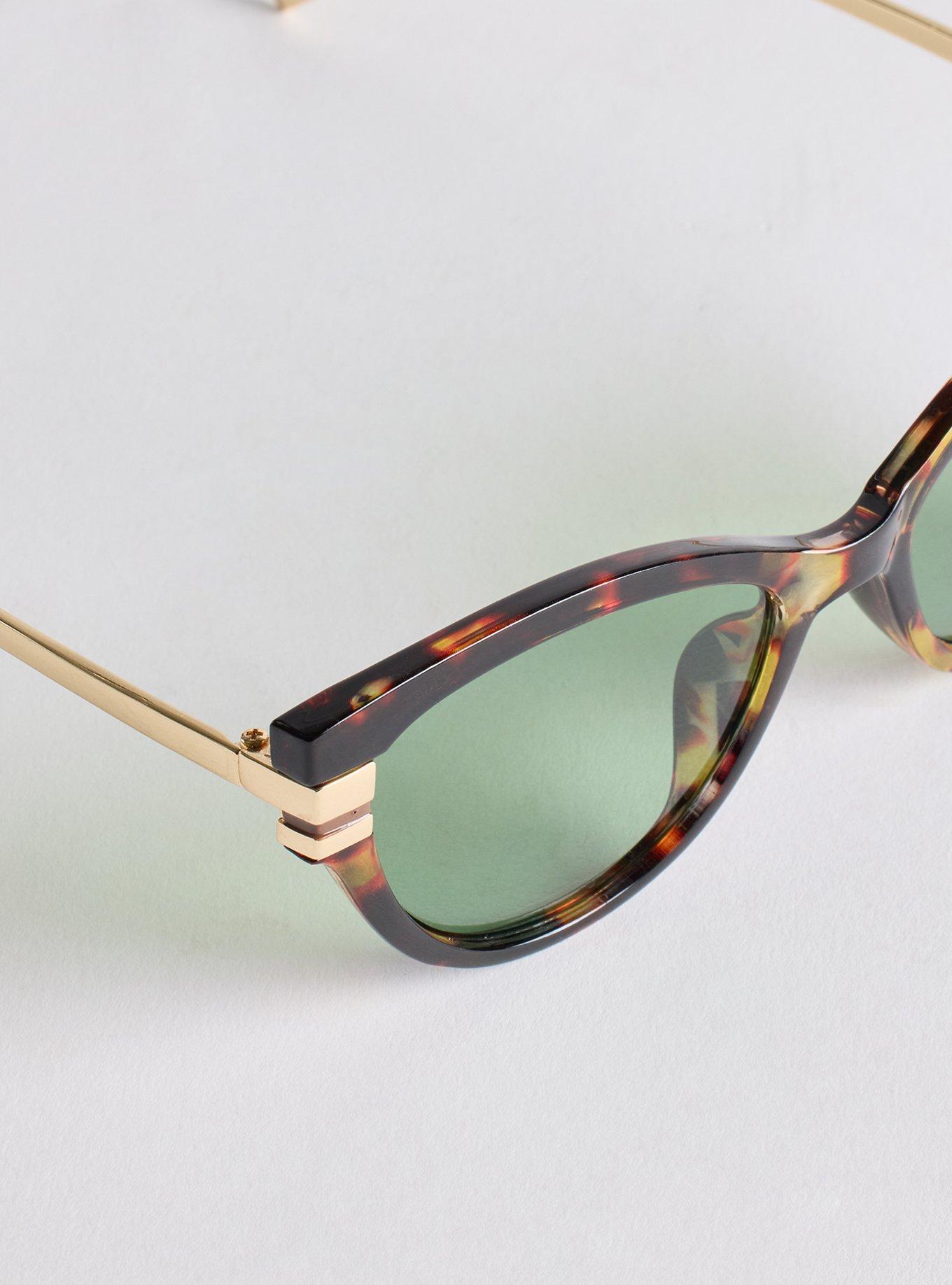 Cateye Metal Temple Sunglasses, , alternate