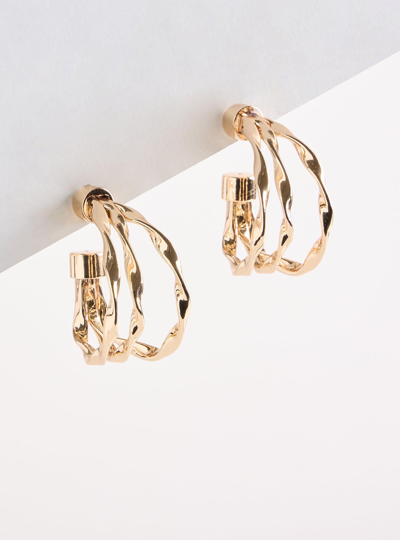 Triple Hammered Hoop Earring, , hi-res