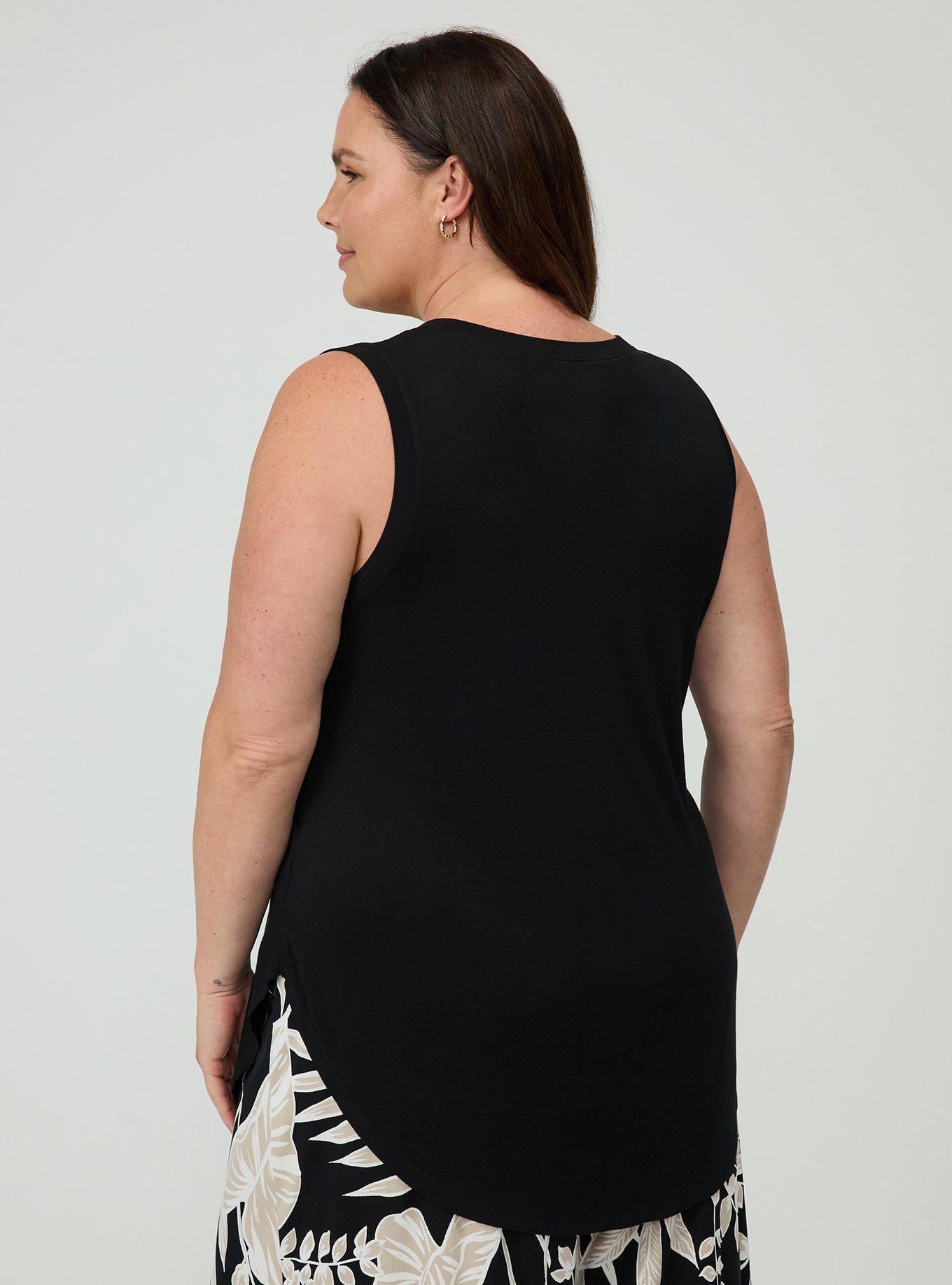 Super Soft V-Neck Shirttail Tunic Tank, DEEP BLACK, alternate