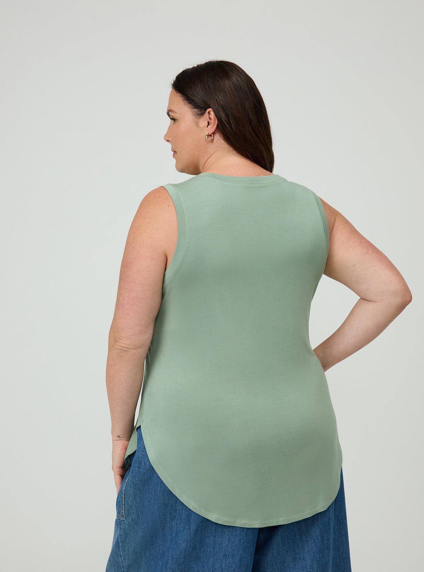 Super Soft V-Neck Shirttail Tunic Tank, HEDGE GREEN, alternate