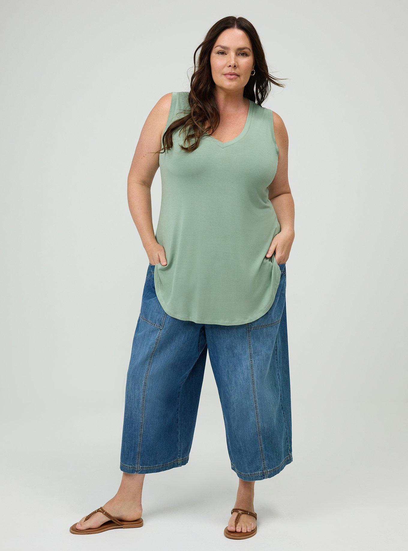 Super Soft V-Neck Shirttail Tunic Tank, HEDGE GREEN, alternate