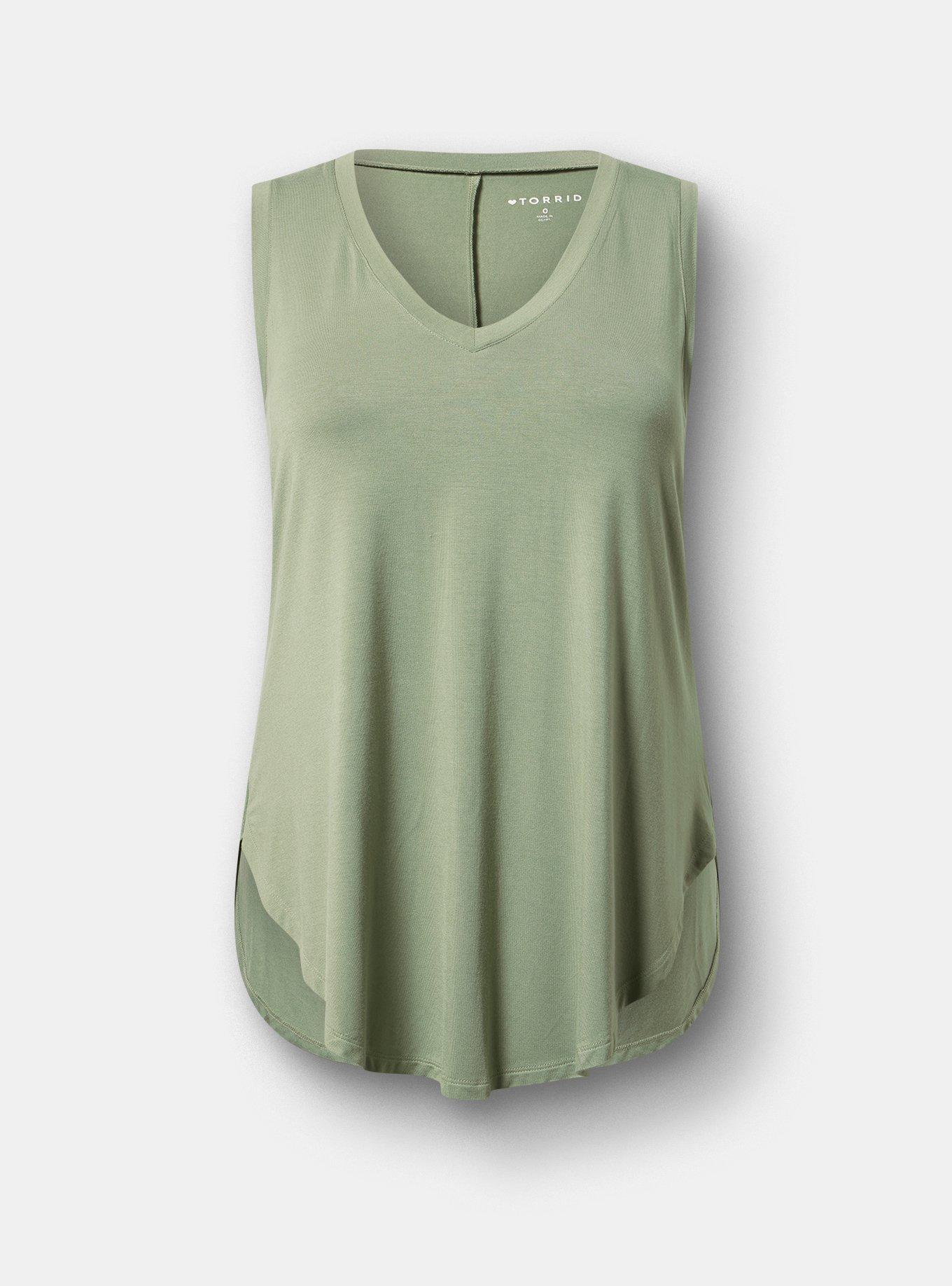 Super Soft V-Neck Shirttail Tunic Tank, HEDGE GREEN, flat