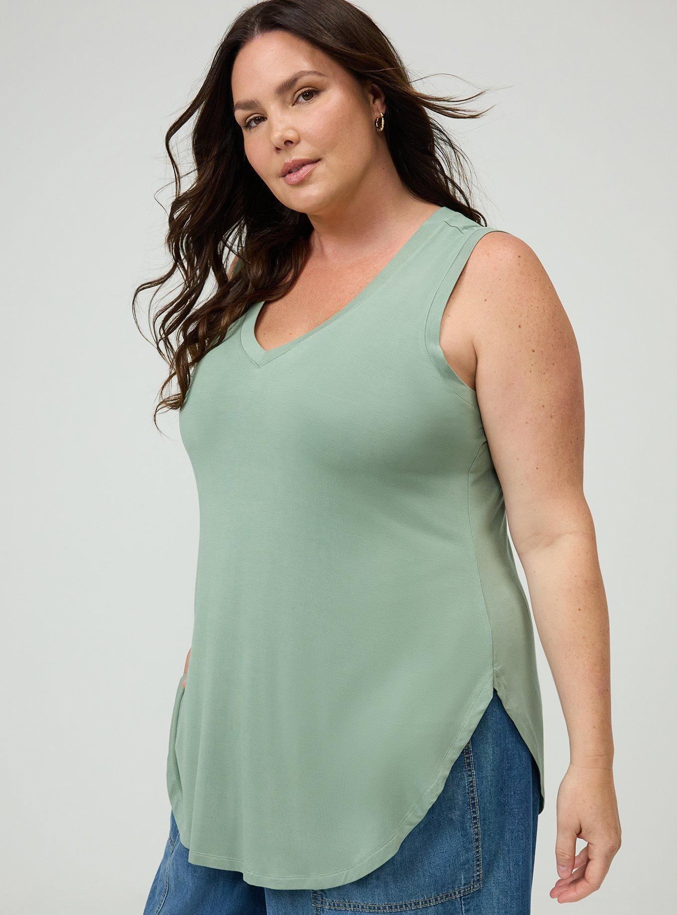 Super Soft V-Neck Shirttail Tunic Tank, HEDGE GREEN, hi-res