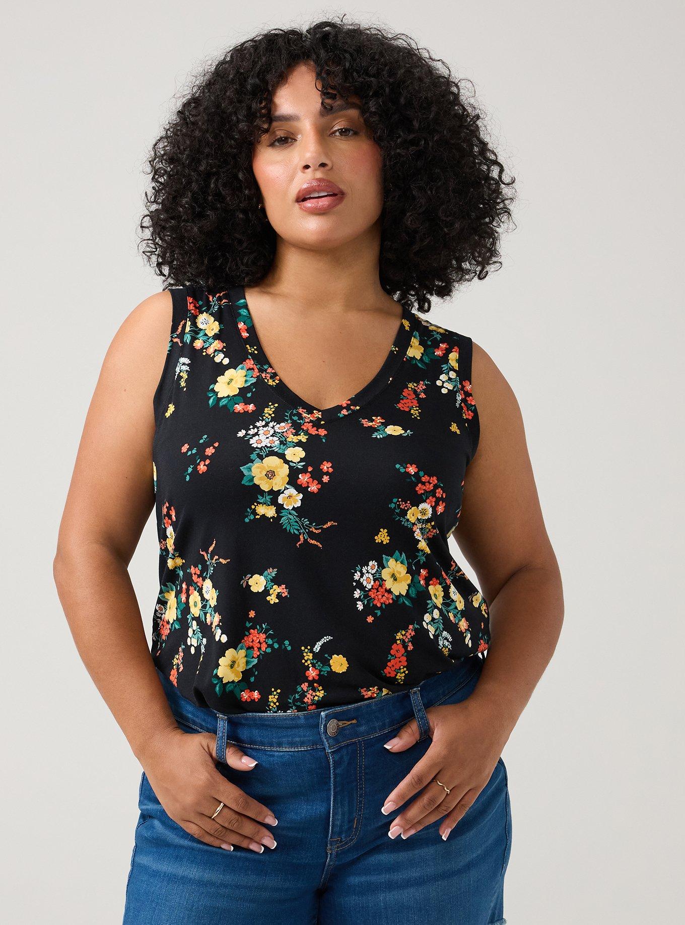 Super Soft V-Neck Shirttail Tunic Tank, DITSY RAIN FLORAL MULTI, alternate