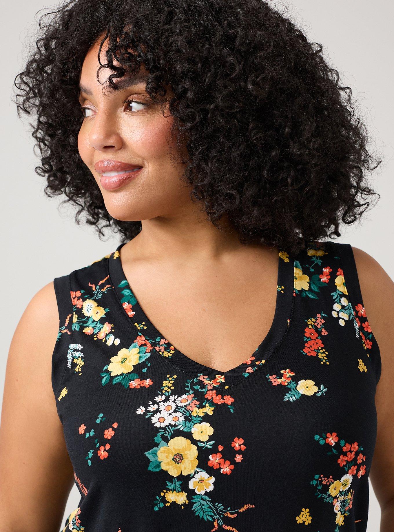 Super Soft V-Neck Shirttail Tunic Tank, DITSY RAIN FLORAL MULTI, alternate
