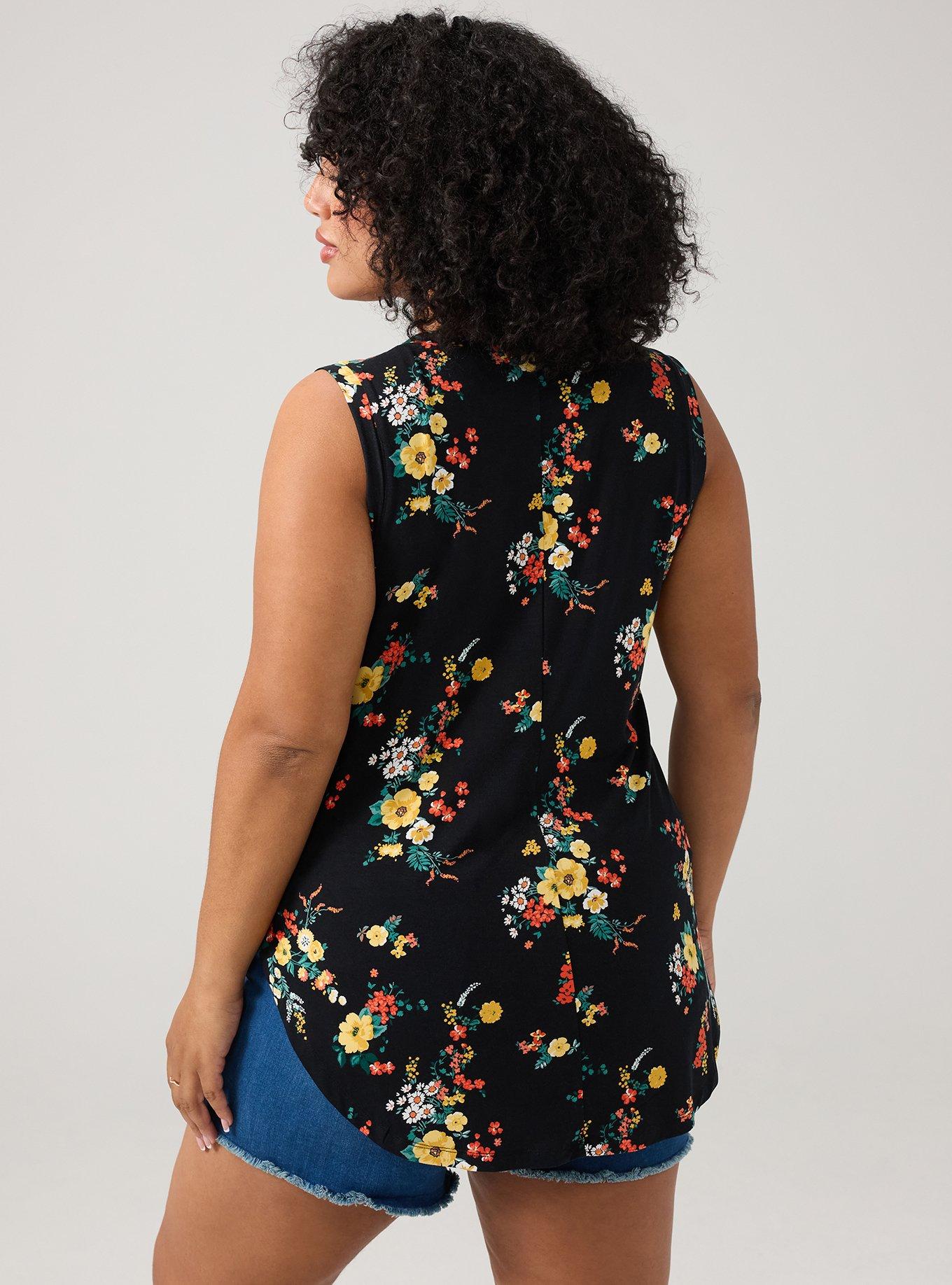Super Soft V-Neck Shirttail Tunic Tank, DITSY RAIN FLORAL MULTI, alternate