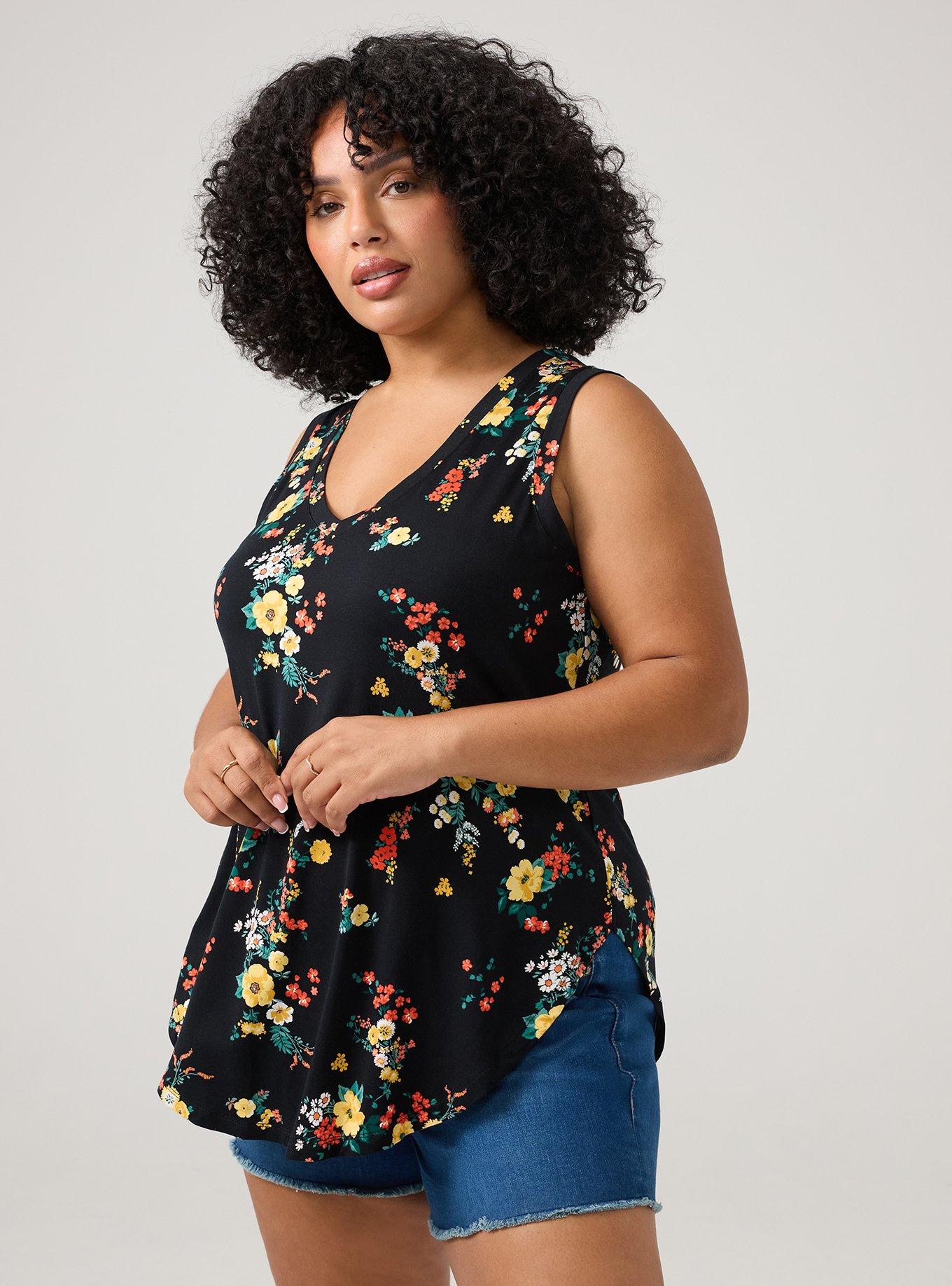 Super Soft V-Neck Shirttail Tunic Tank, DITSY RAIN FLORAL MULTI, alternate