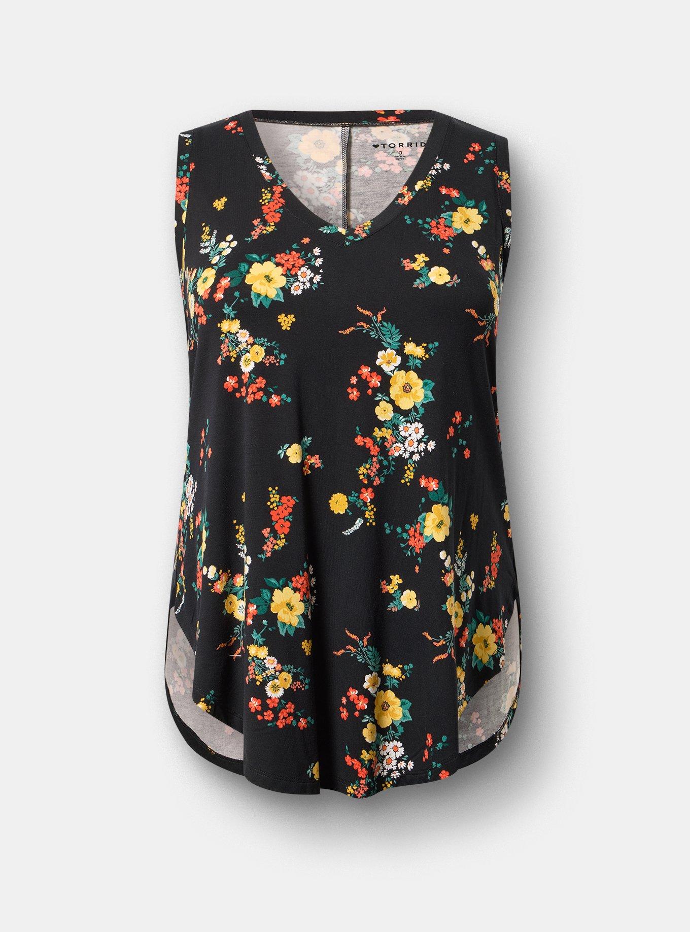 Super Soft V-Neck Shirttail Tunic Tank, DITSY RAIN FLORAL MULTI, flat