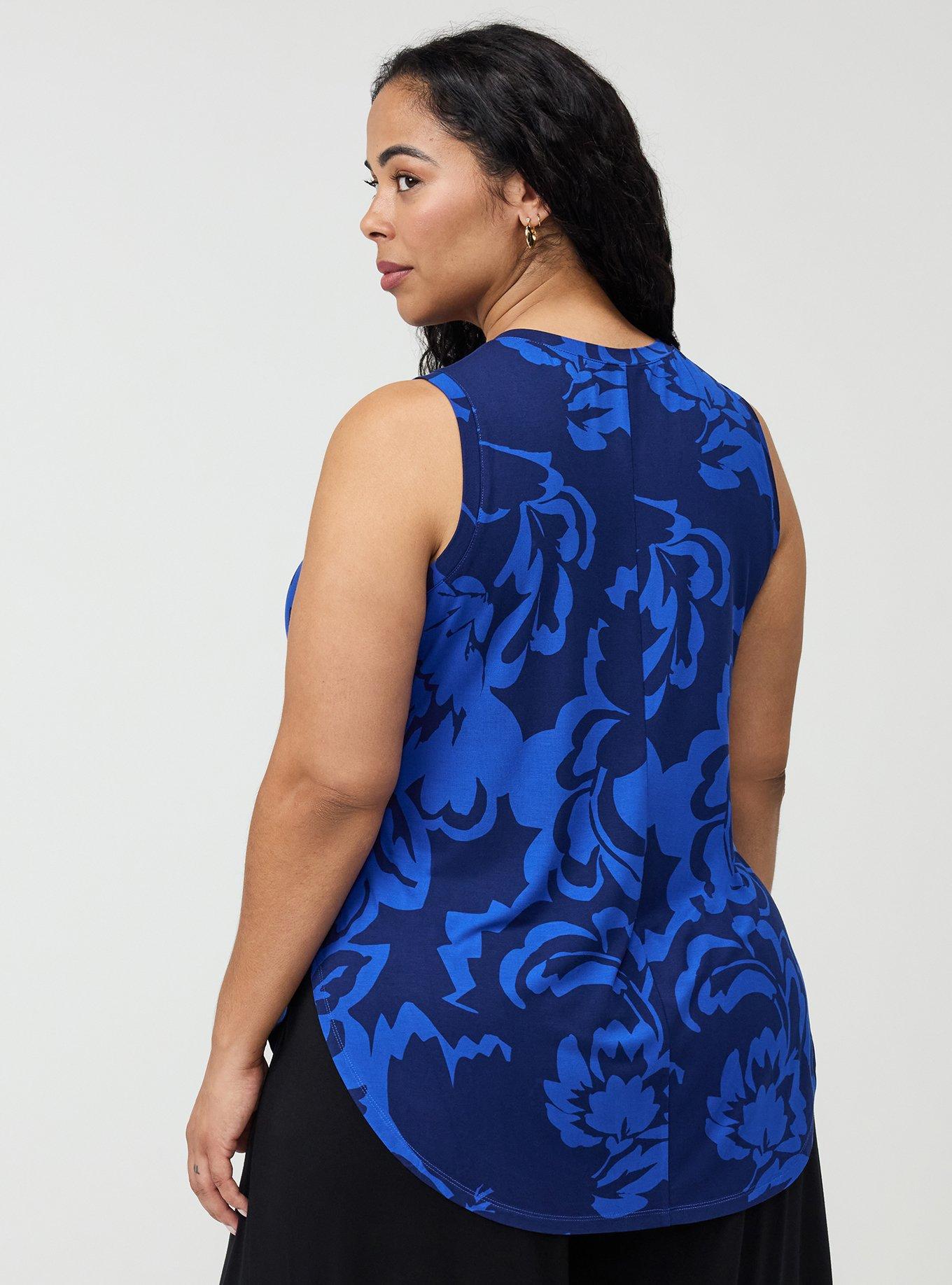 Plus Size Super Soft V-Neck Shirttail Tunic Tank, LUCY FLORAL BLUE, alternate