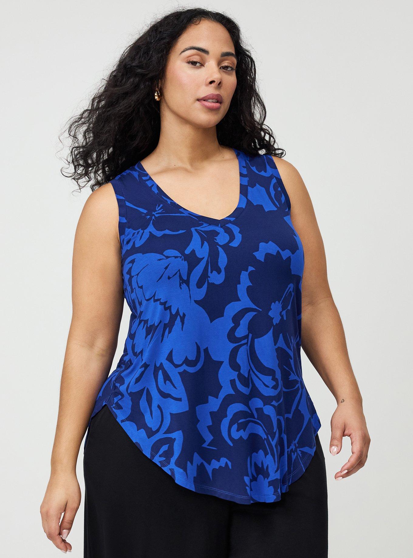 Plus Size Super Soft V-Neck Shirttail Tunic Tank, LUCY FLORAL BLUE, alternate