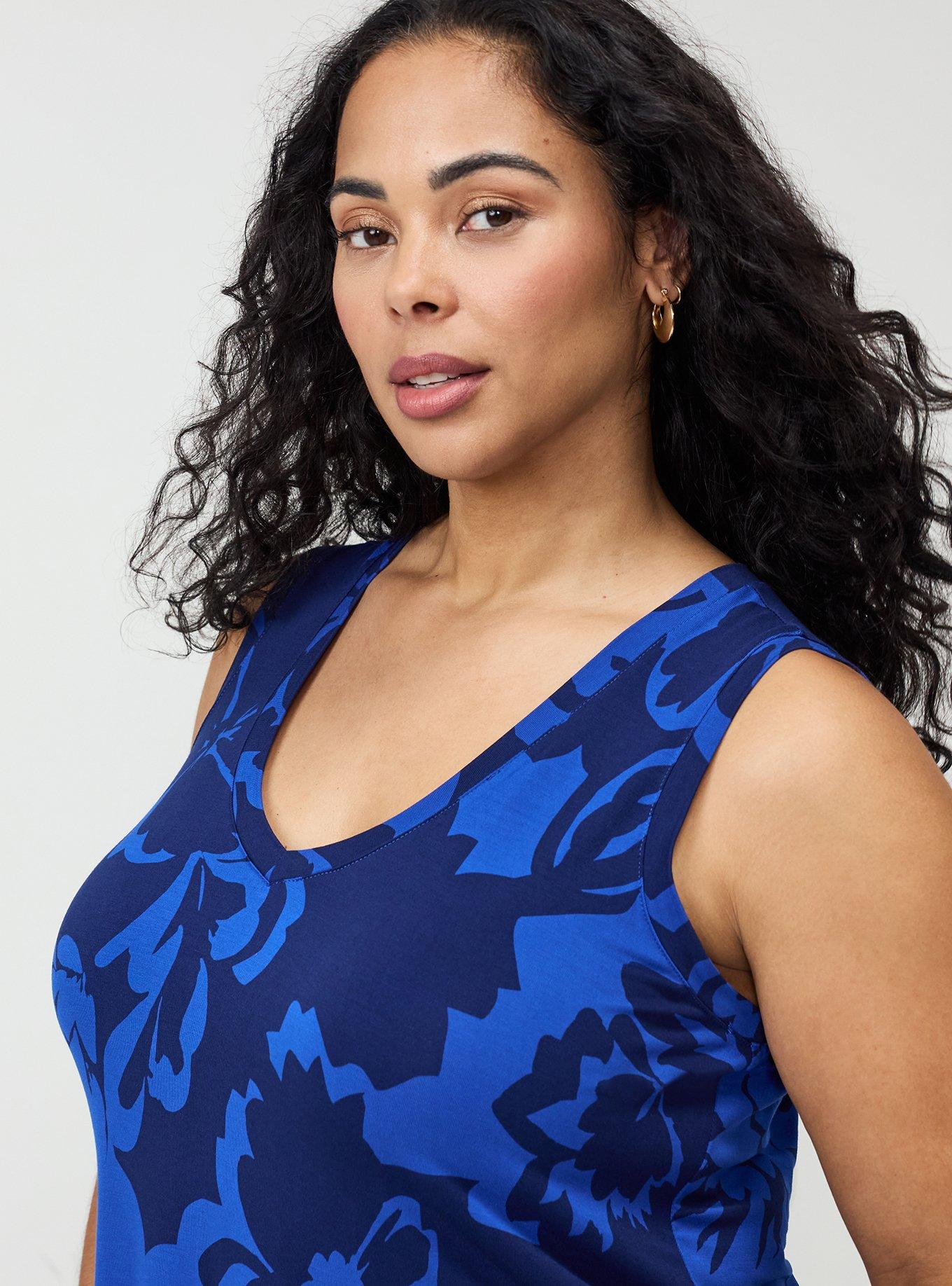 Plus Size Super Soft V-Neck Shirttail Tunic Tank, LUCY FLORAL BLUE, alternate