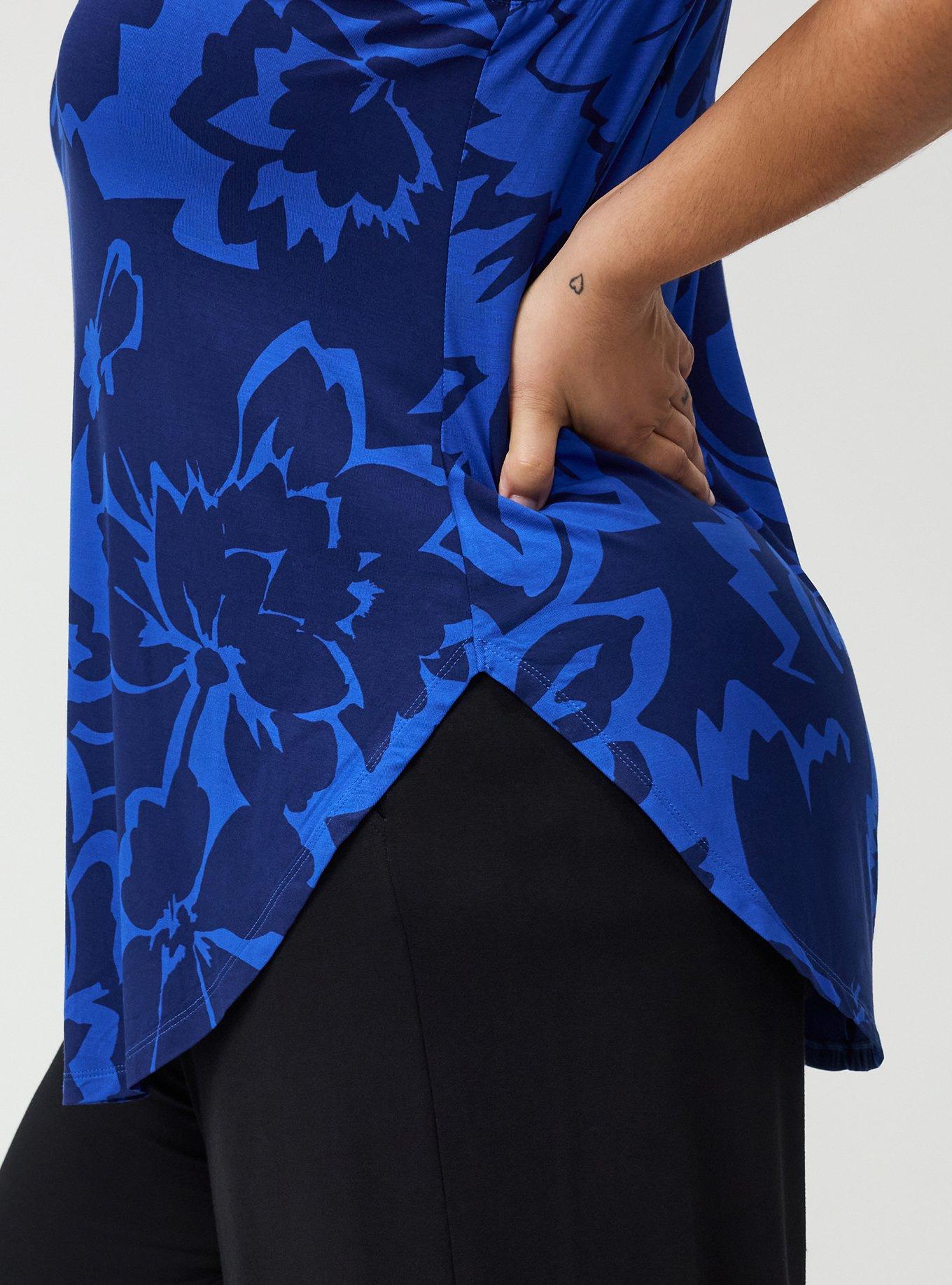 Plus Size Super Soft V-Neck Shirttail Tunic Tank, LUCY FLORAL BLUE, alternate