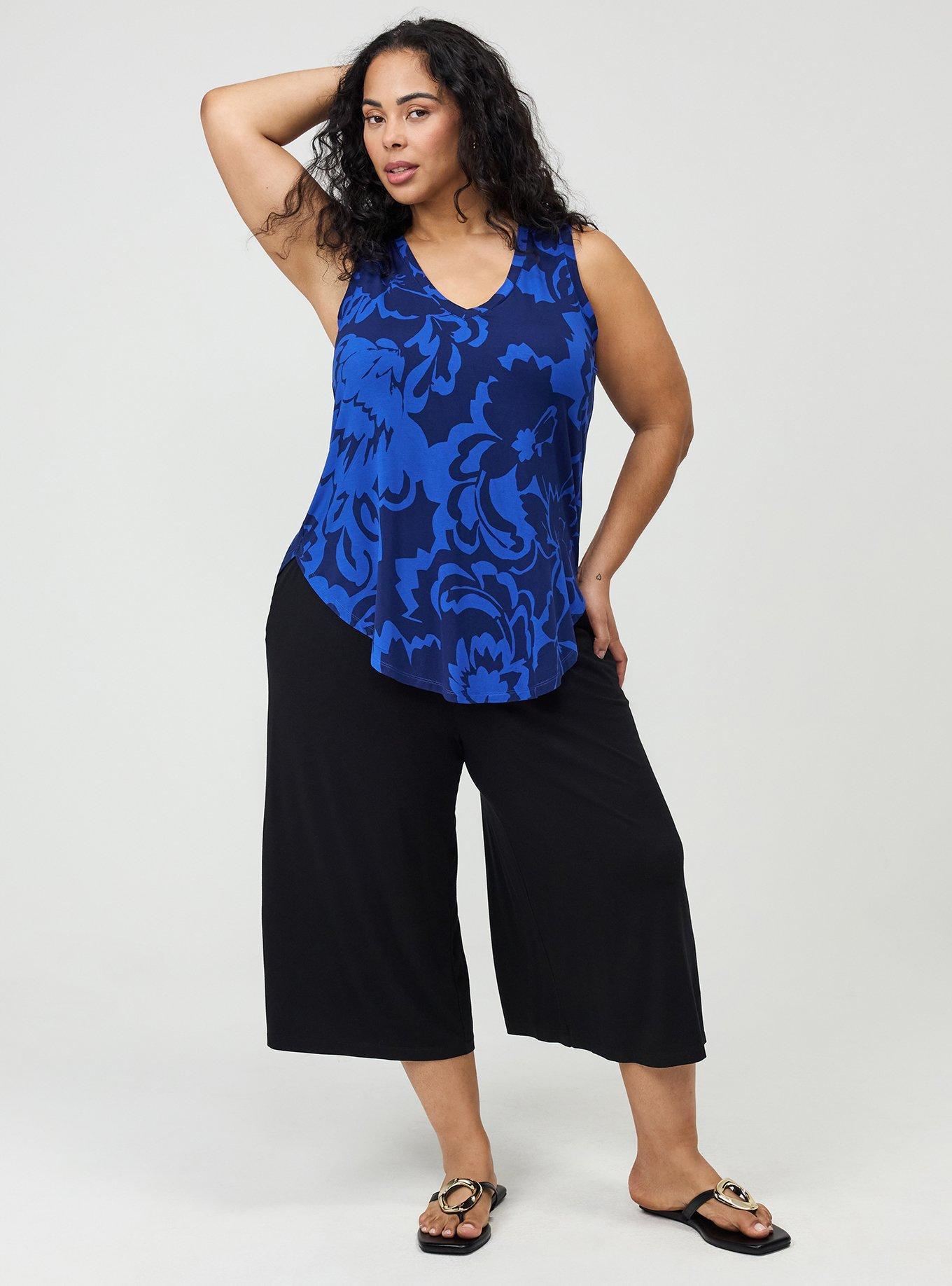Plus Size Super Soft V-Neck Shirttail Tunic Tank, LUCY FLORAL BLUE, alternate