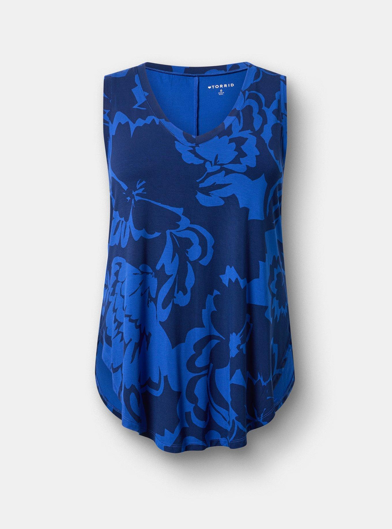 Plus Size Super Soft V-Neck Shirttail Tunic Tank, LUCY FLORAL BLUE, flat