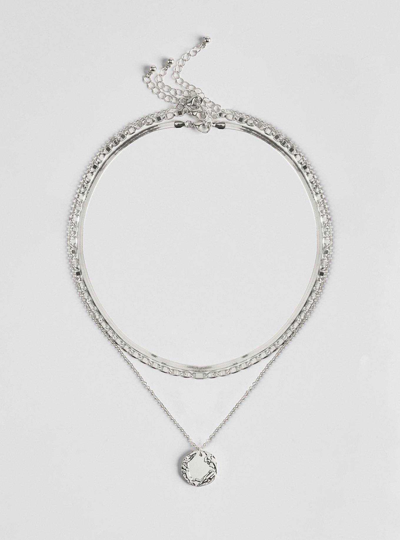 Layered Hammered Disc Necklace, SILVER, hi-res