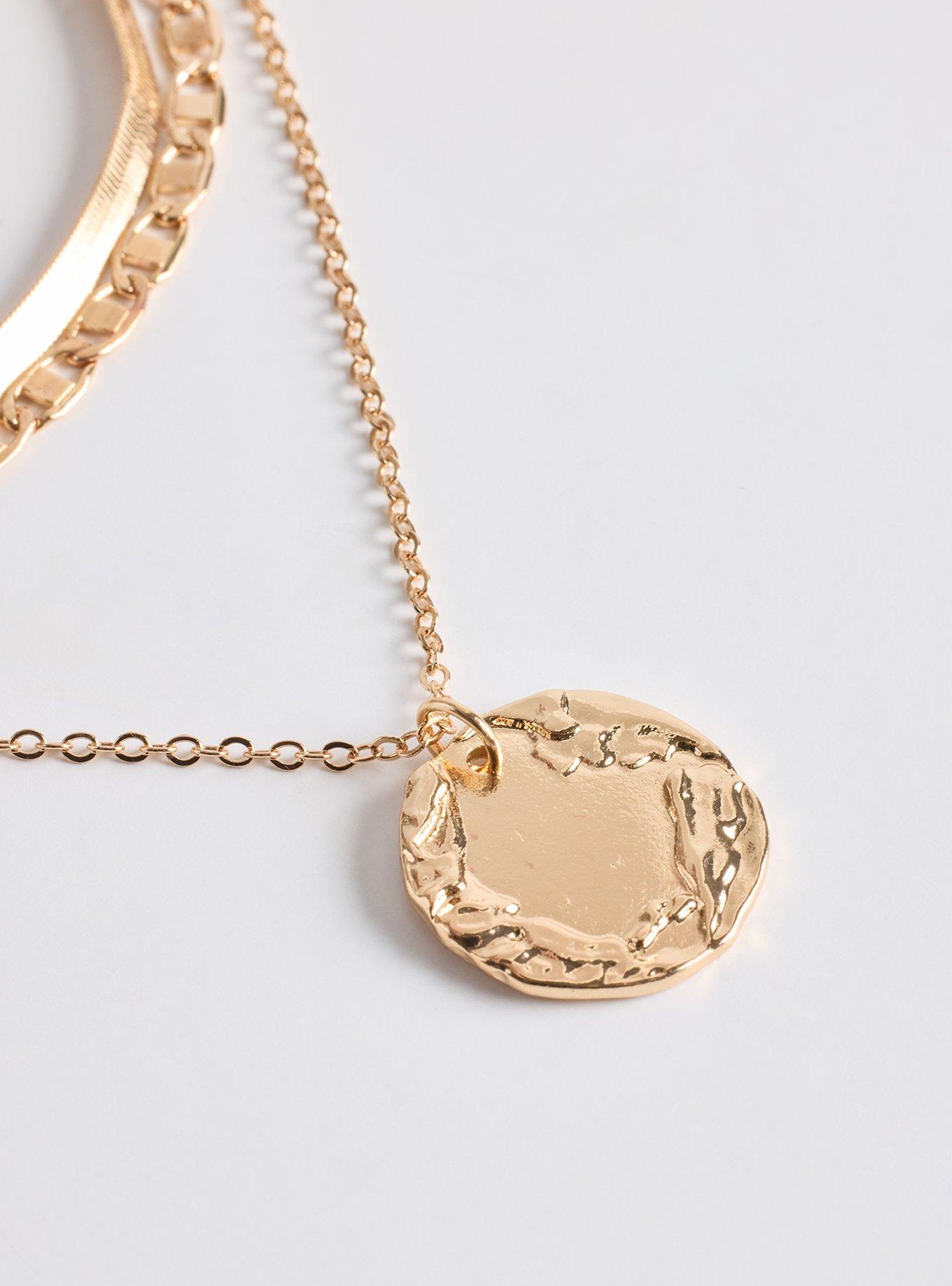 Layered Hammered Disc Necklace, GOLD, alternate