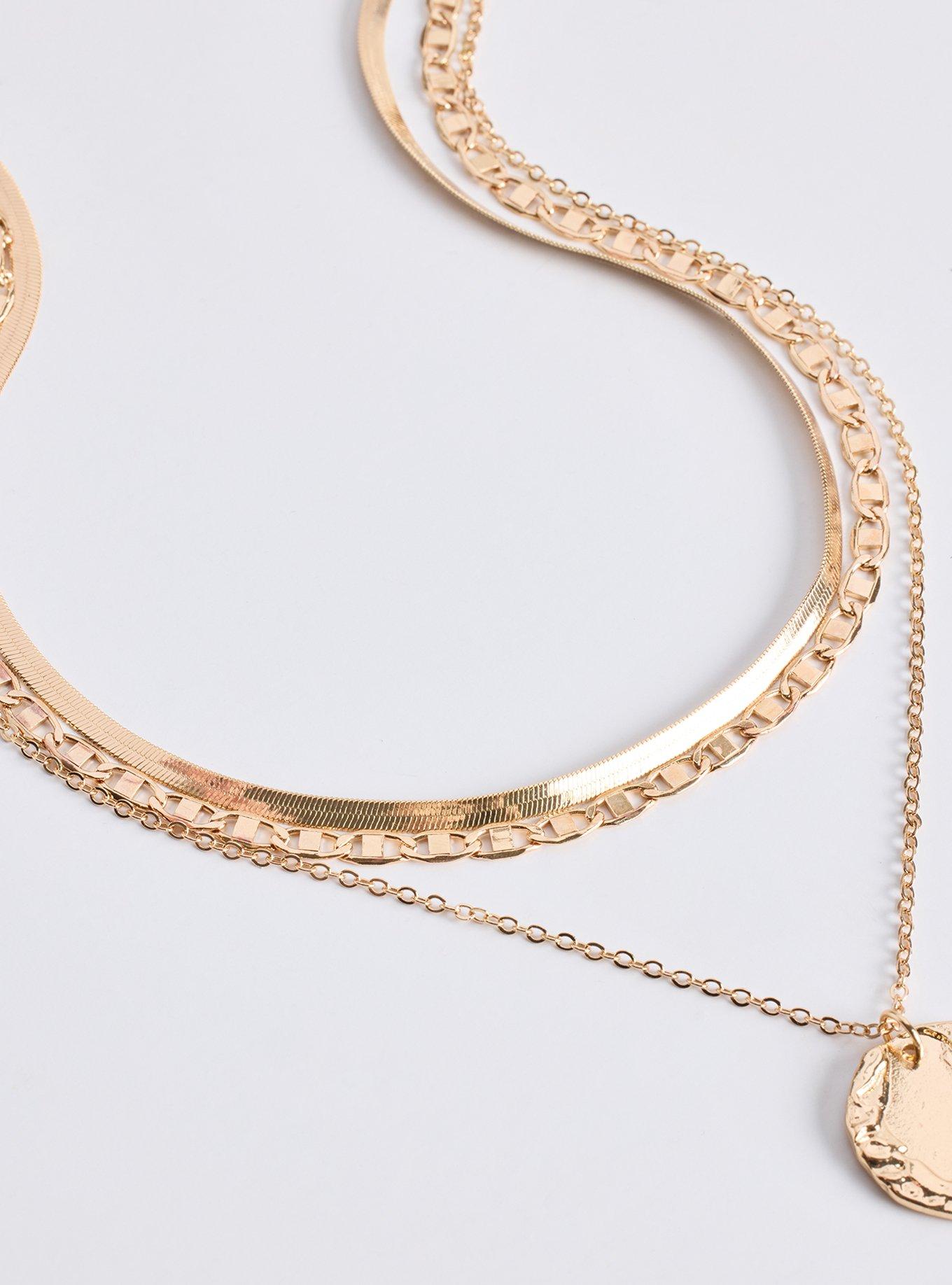 Layered Hammered Disc Necklace, GOLD, alternate