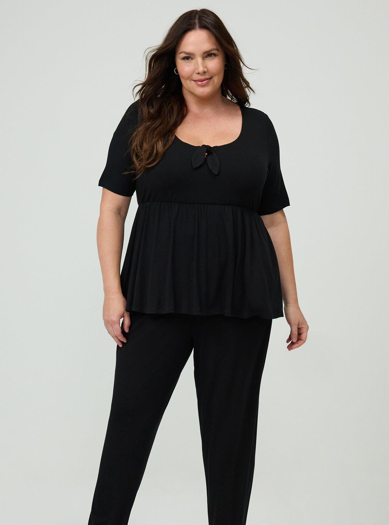 Super Soft V-Neck Babydoll Top, DEEP BLACK, alternate