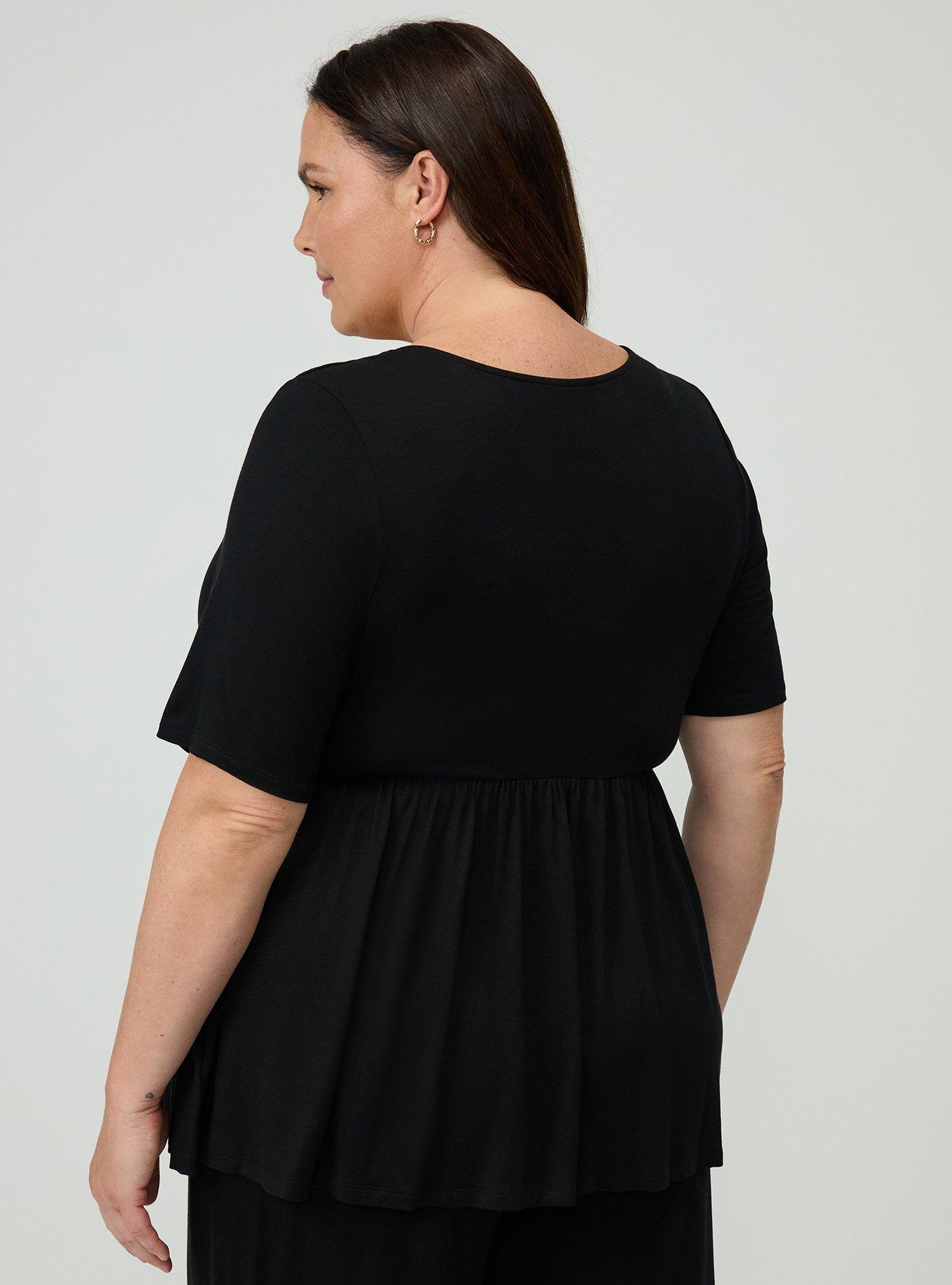 Super Soft V-Neck Babydoll Top, DEEP BLACK, alternate