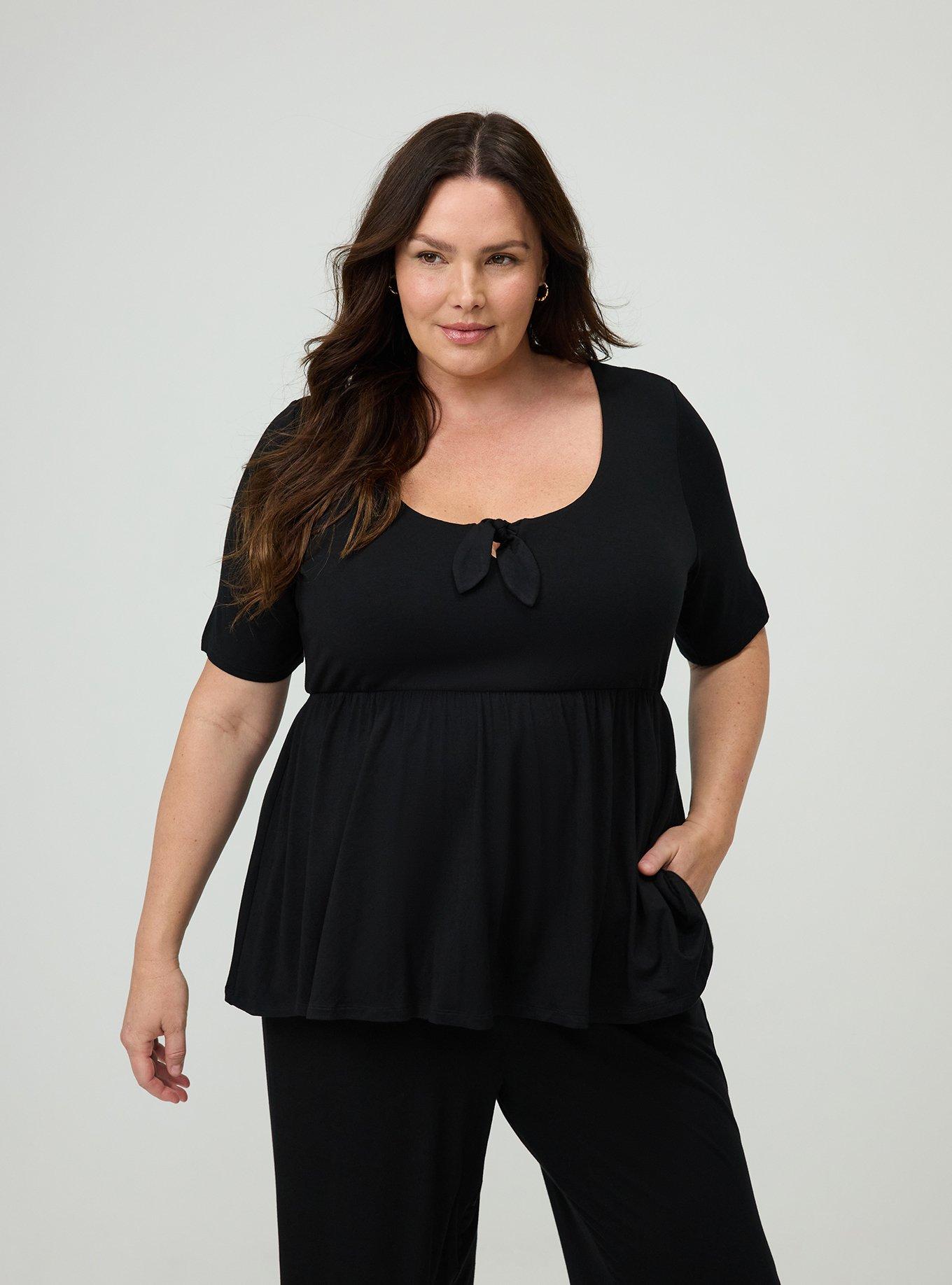 Super Soft V-Neck Babydoll Top, DEEP BLACK, alternate