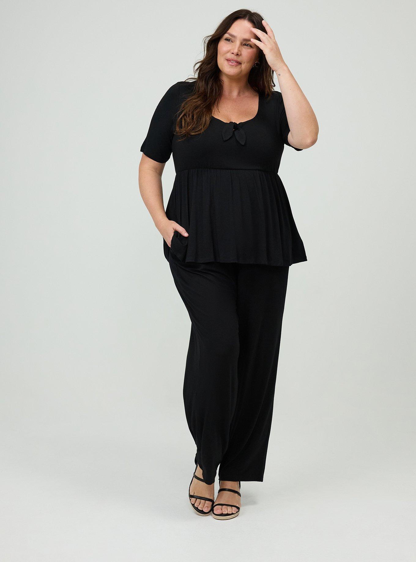 Super Soft V-Neck Babydoll Top, DEEP BLACK, alternate