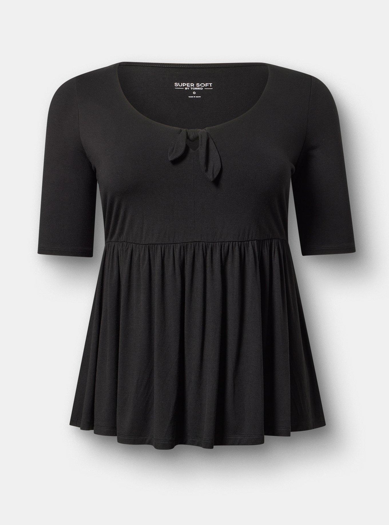 Super Soft V-Neck Babydoll Top, DEEP BLACK, flat