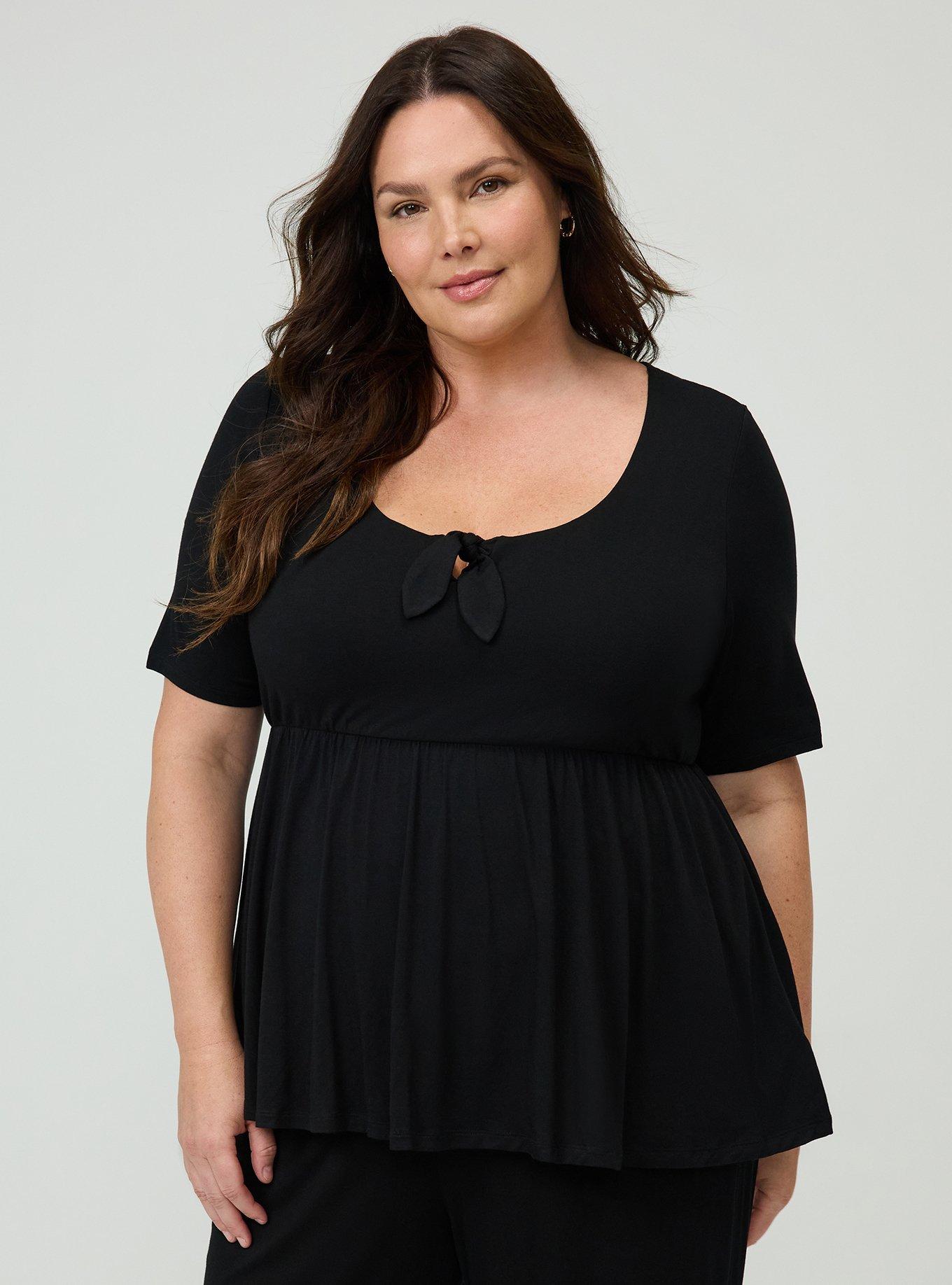 Super Soft V-Neck Babydoll Top, DEEP BLACK, hi-res