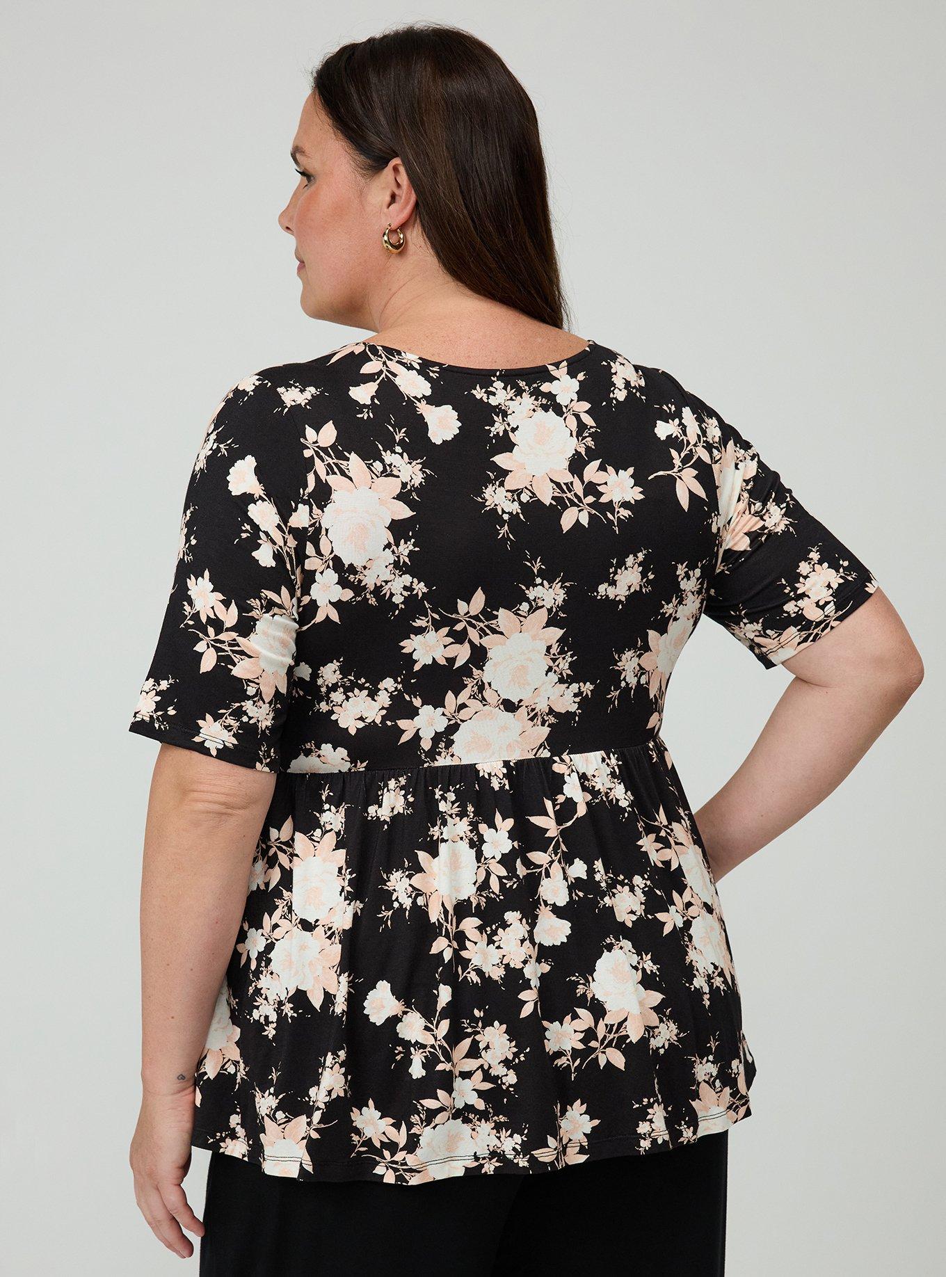 Super Soft Knot Front Babydoll Top, ILLUMINATED FLORAL BLACK, alternate