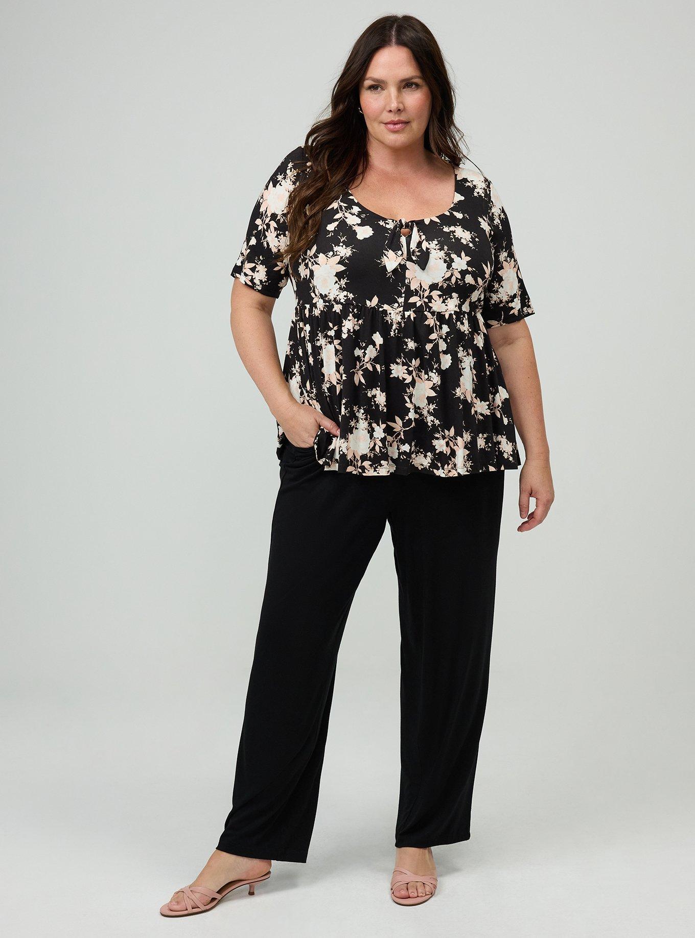Super Soft Knot Front Babydoll Top, ILLUMINATED FLORAL BLACK, alternate